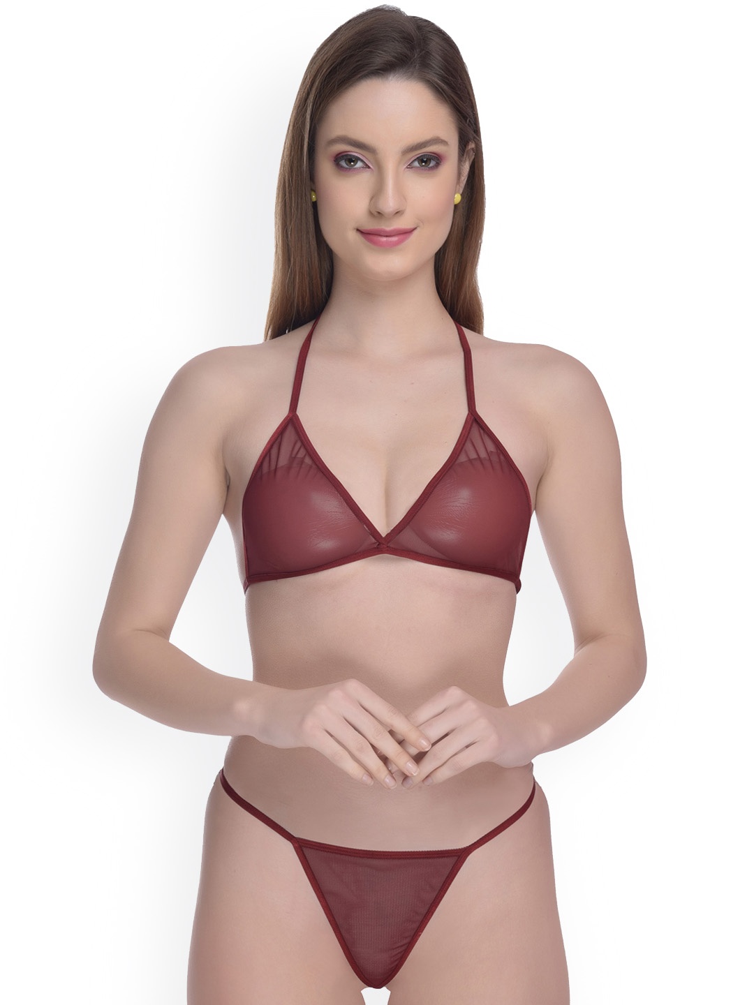 

Fihana Non Padded Net Lingerie Set, Maroon