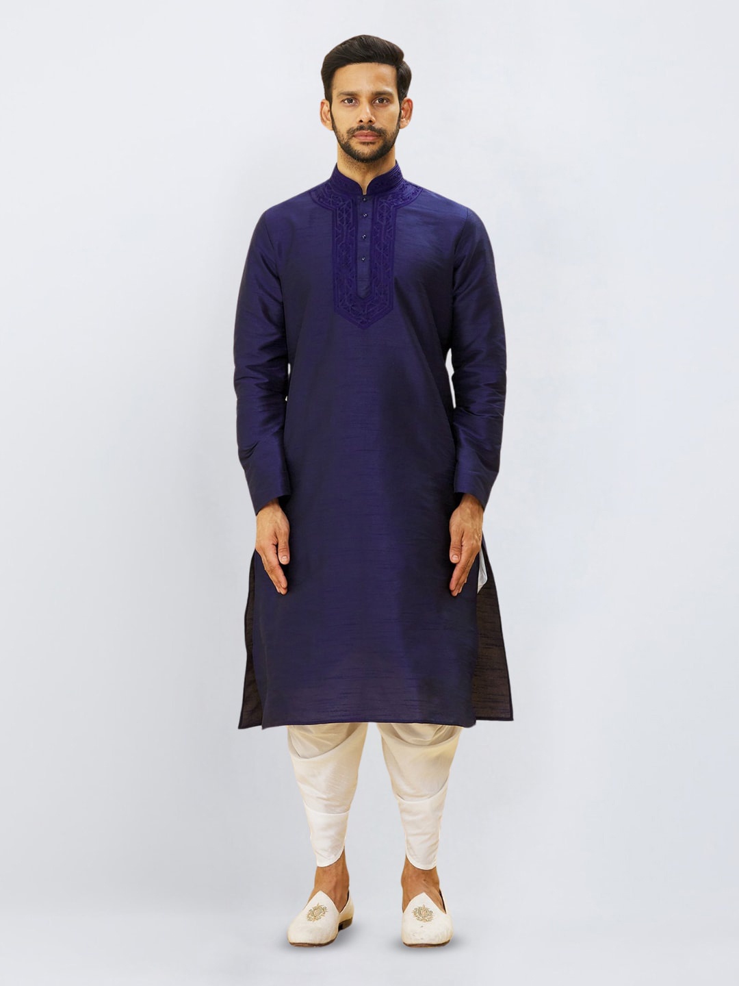 

Indian Poshakh Straight Kurta with Dhoti Pants, Navy blue