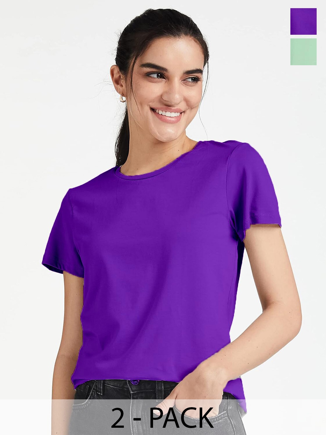 COLOR CAPITAL Pack of 2 Cotton T-shirts, Purple