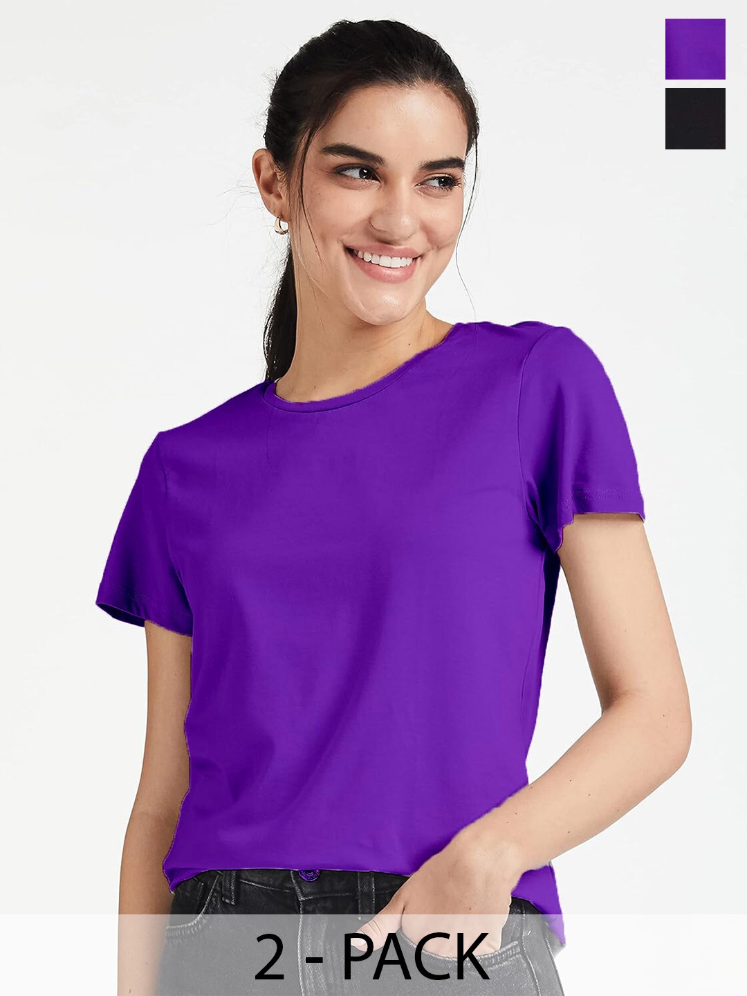 

COLOR CAPITAL Pack of 2 Cotton Tshirts, Purple