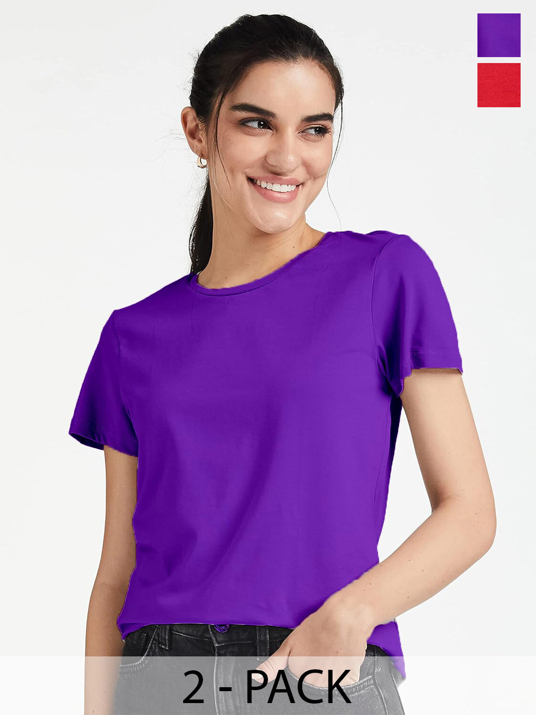 

COLOR CAPITAL Pack Of 2 Short Sleeves Cotton Tshirts, Purple