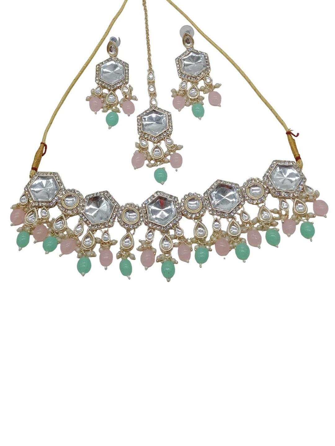 

AASHISH IMITATION Gold Plated Kundan Studded & Beaded Jewellery Set