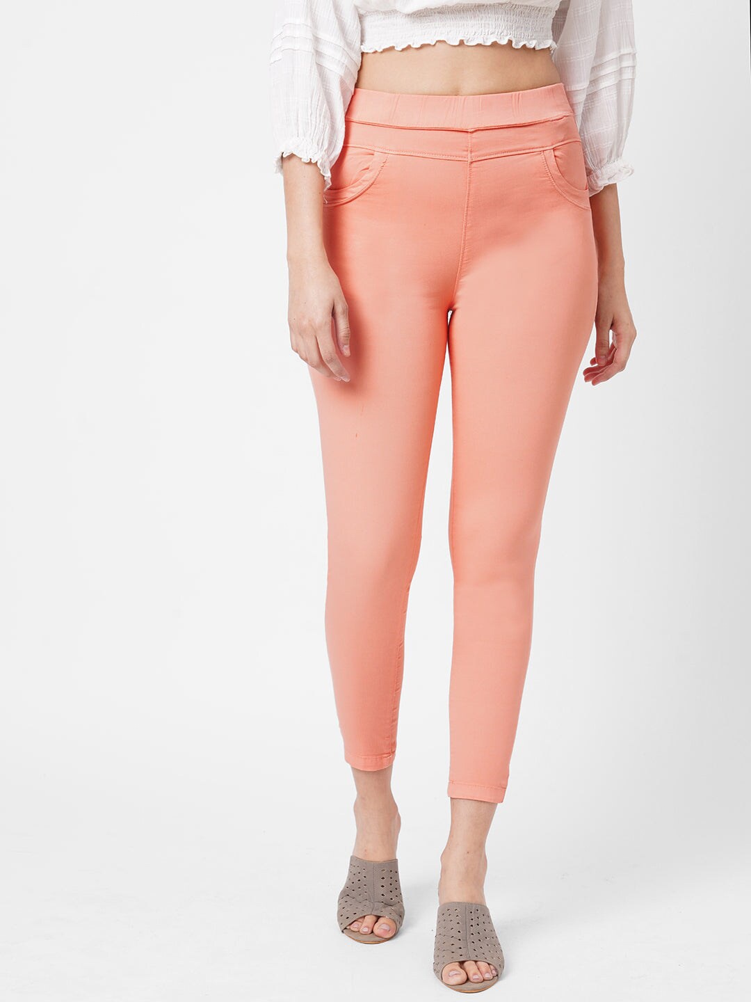 

Kraus Jeans Women Skinny Fit Woven Jeggings, Pink