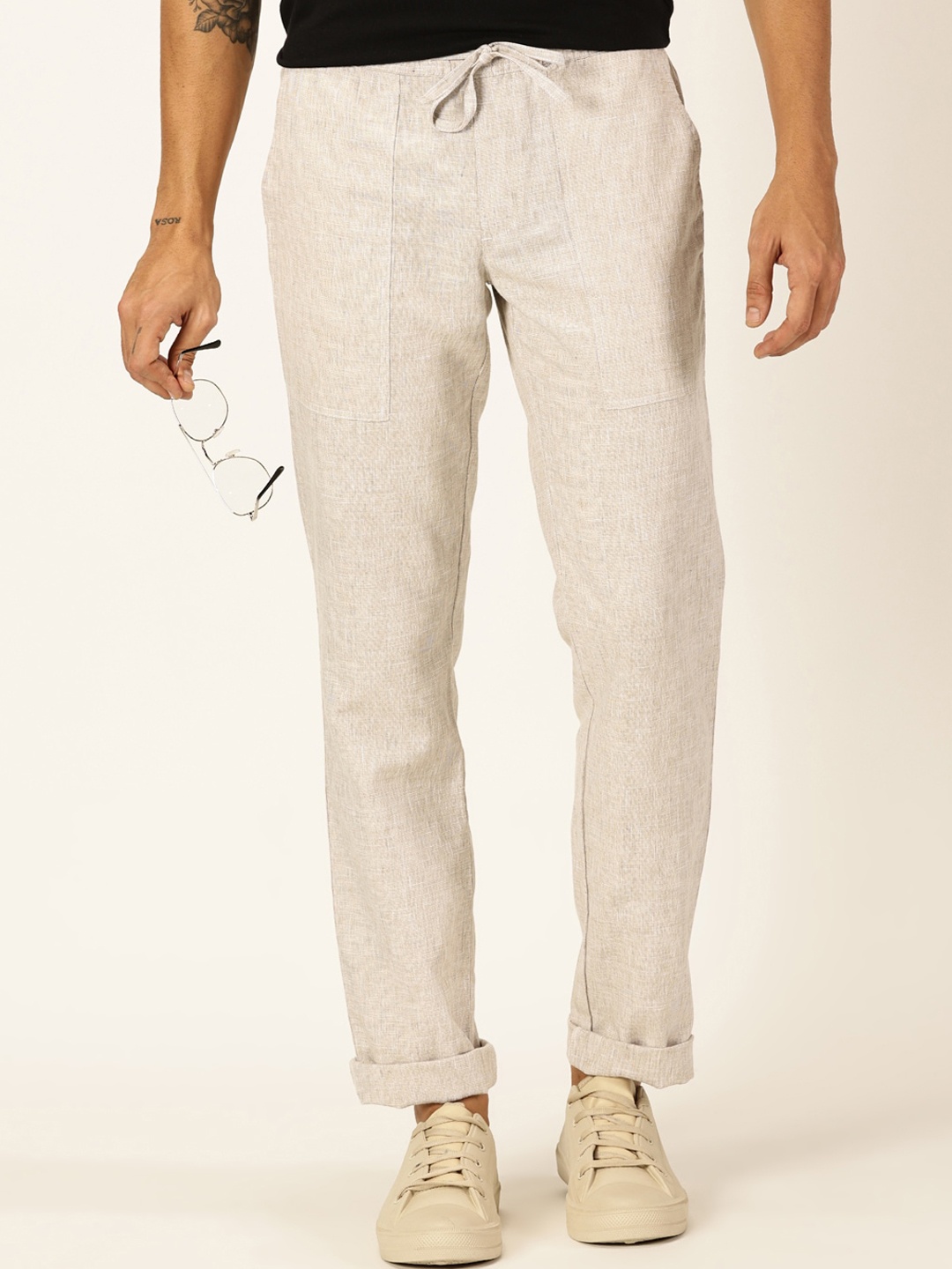 

Thomas Scott Men Classic Cotton Linen Casual Trouser, Cream