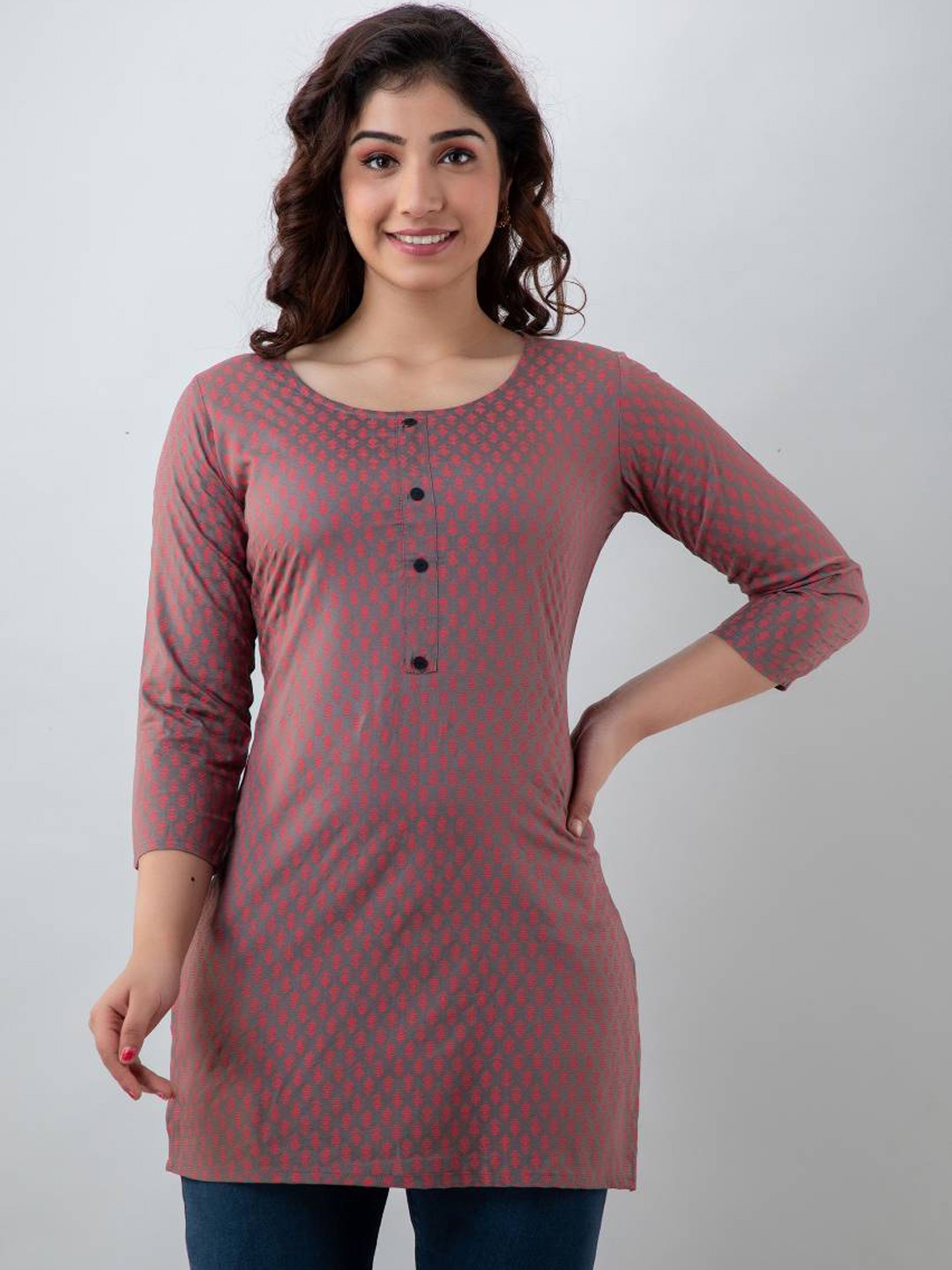 

PARIKSHIT Geometric Printed Straight Kurti, Grey