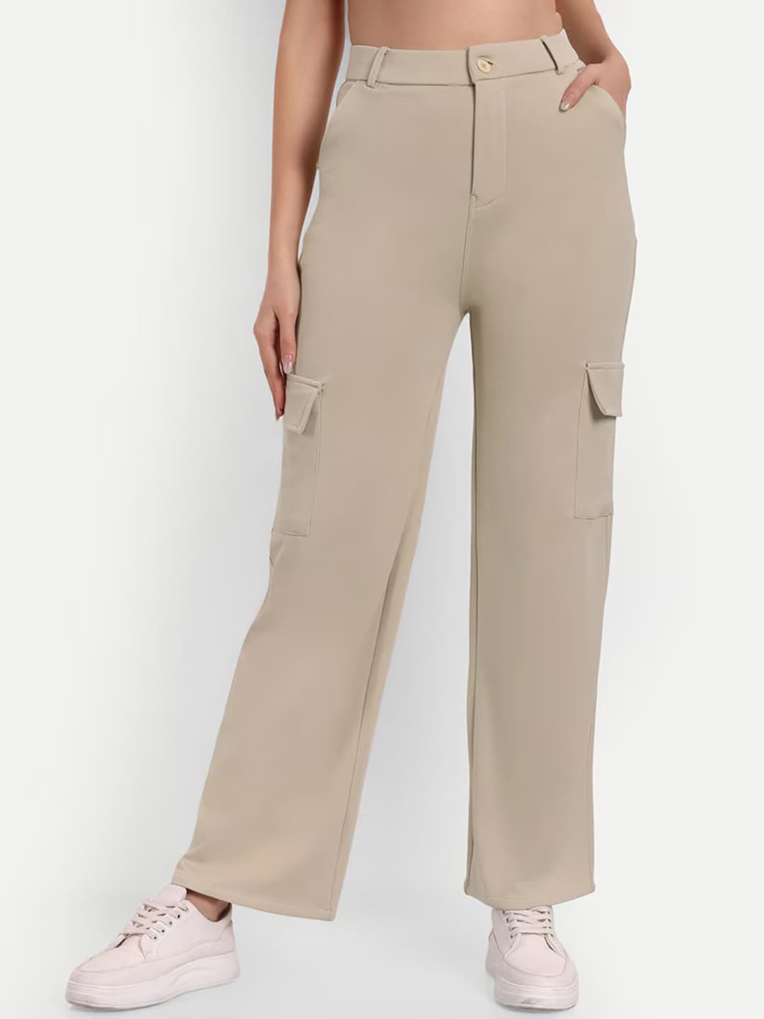 

BAESD Women Relaxed High-Rise Non Iron Organic Cotton Cargo Trousers, Beige