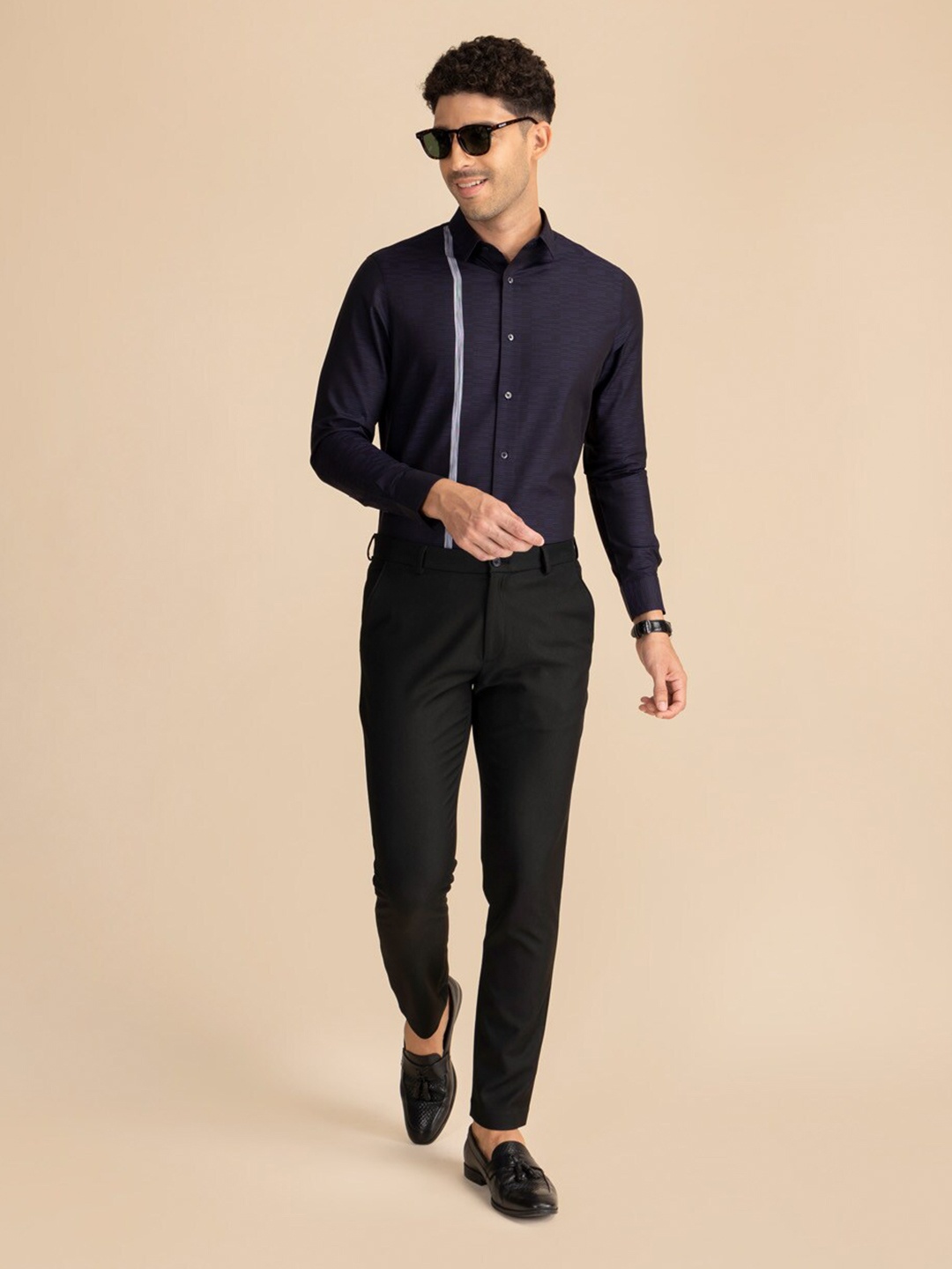 

KAAPUS Self Design Classic Slim Fit Cotton Shirt, Navy blue