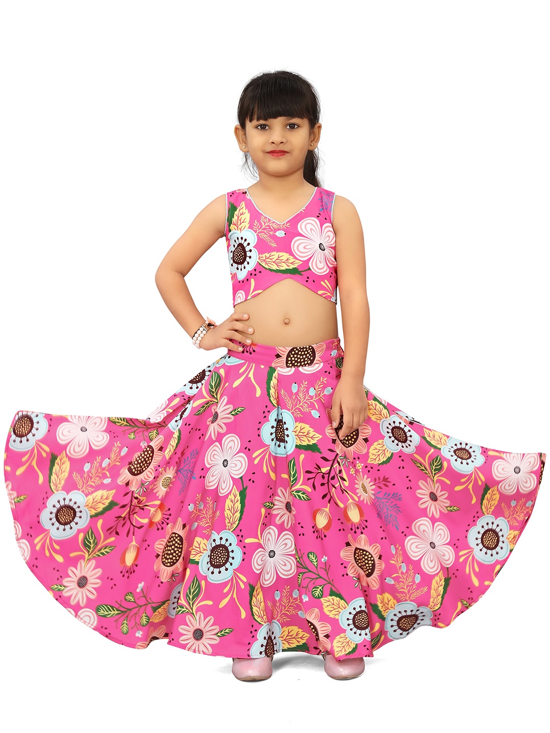 

BAESD Girls Printed Ready to Wear Lehenga & Blouse, Pink