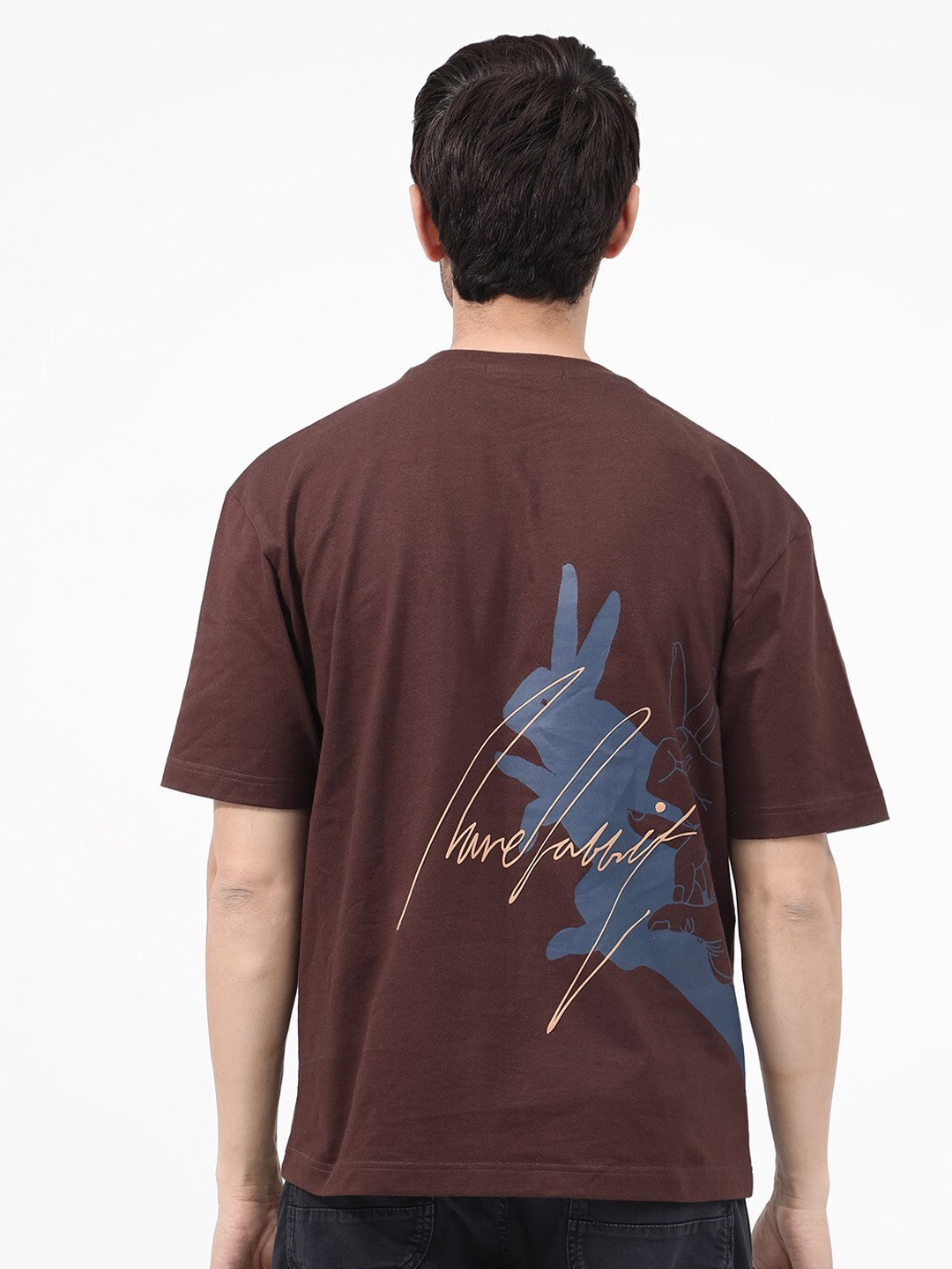 

RARE RABBIT Men Nash Graphic Printed Oversized T-Shirt, Brown