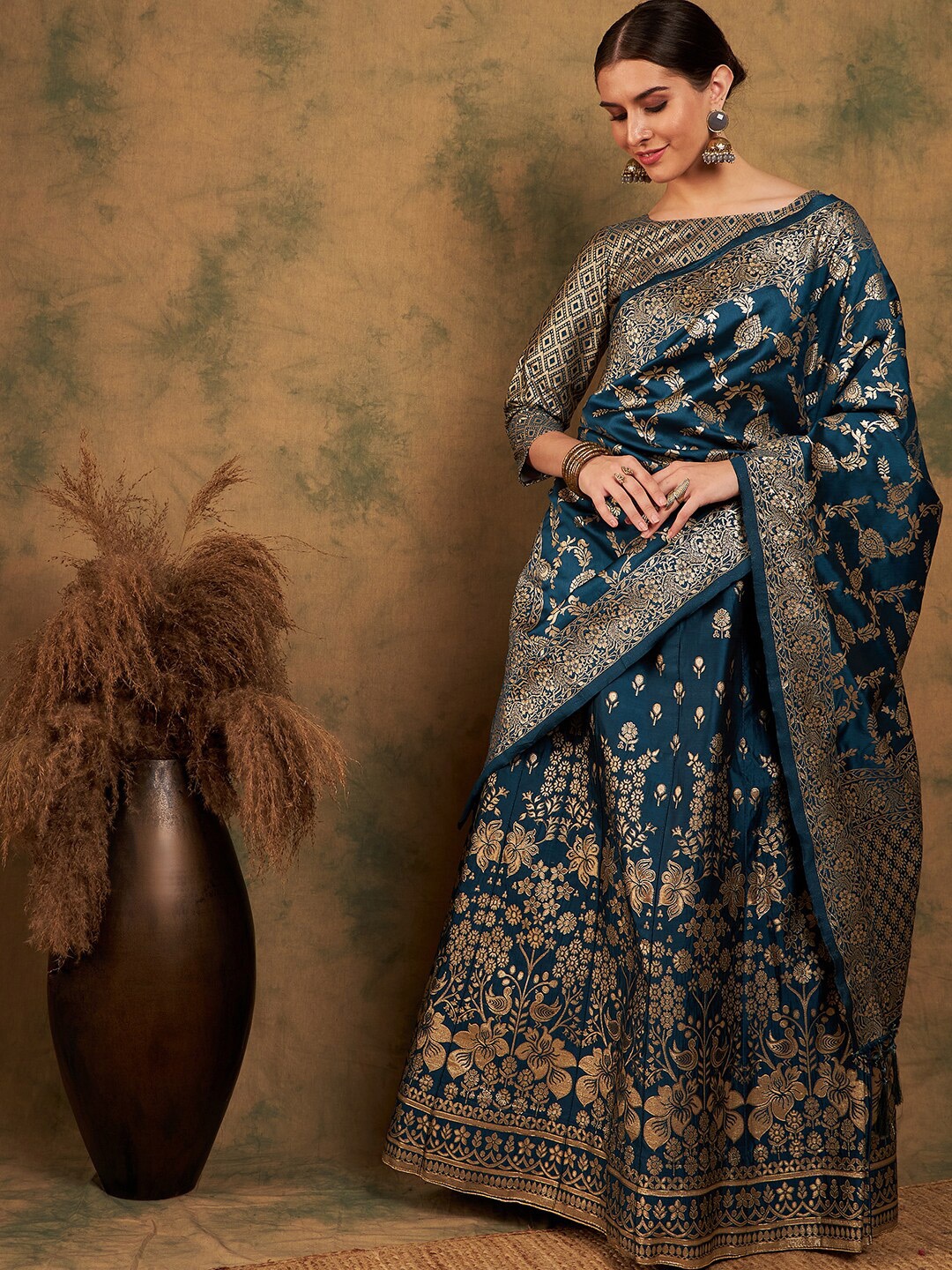 

MANVAA Woven Design Semi-Stitched Lehenga & Unstitched Blouse With Dupatta, Blue