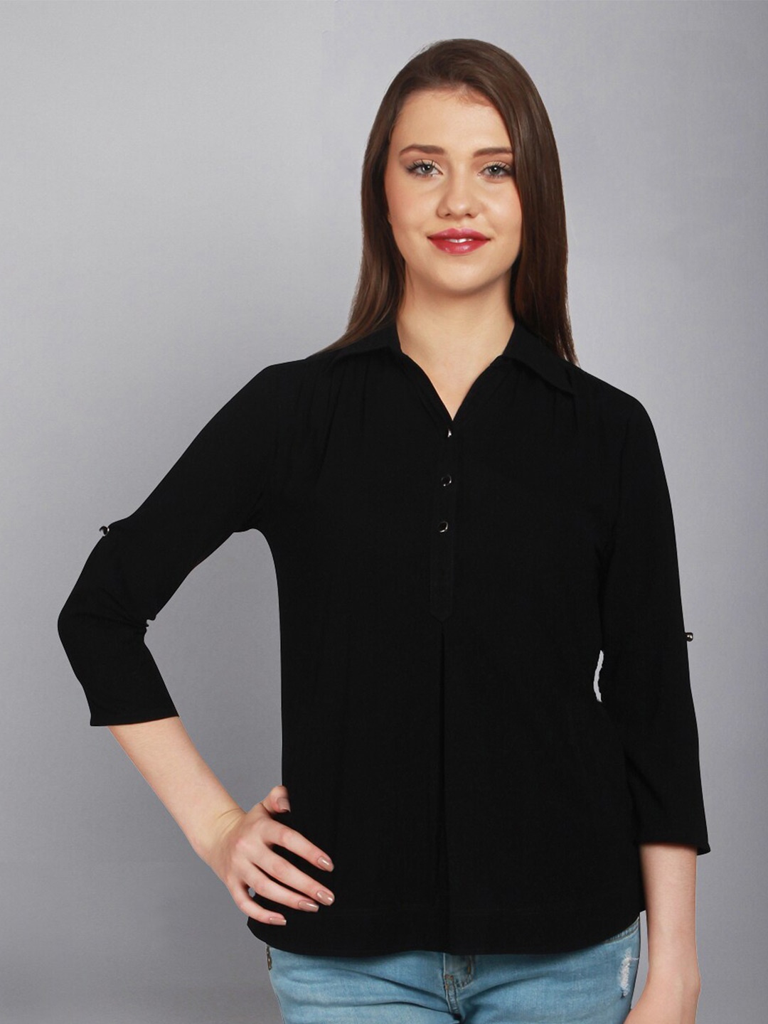 

urSense Classic Fit Roll-Up Sleeves Cotton Casual Shirt, Black