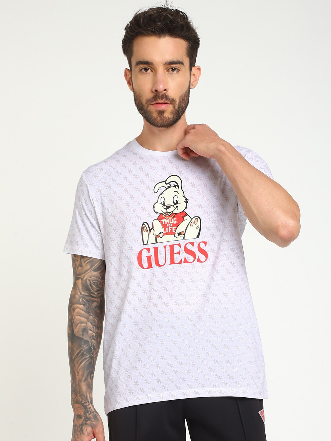 

GUESS Typography Printed Round Neck Short Sleeves Casual T-shirt, White