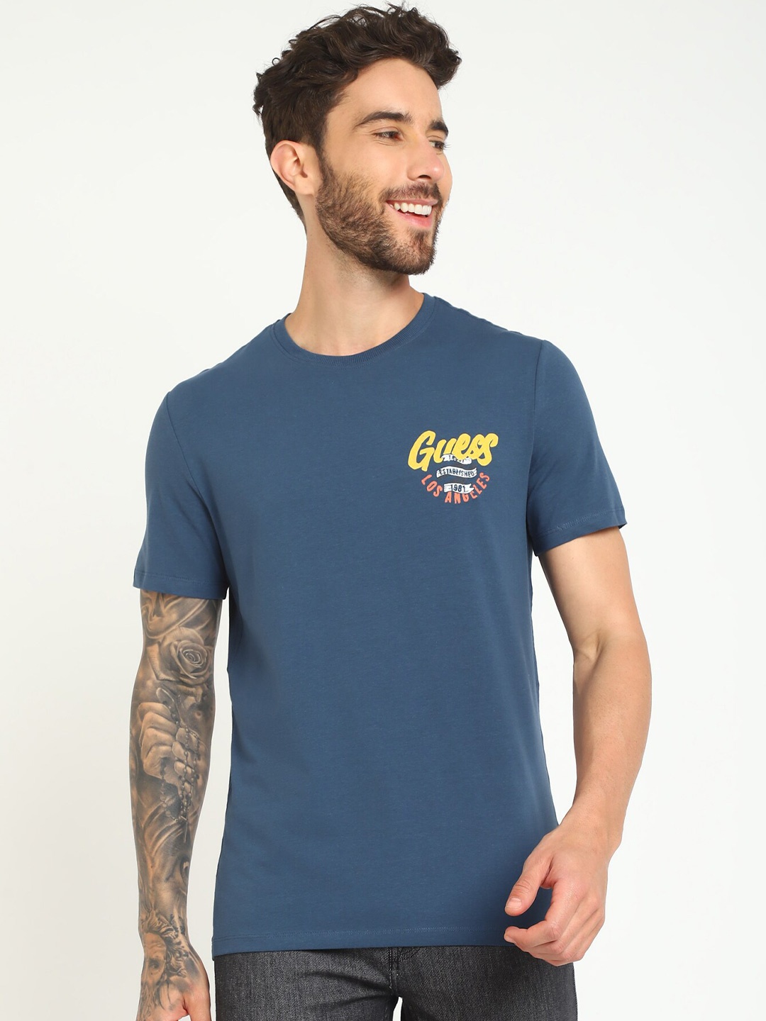 

GUESS Round Neck Cotton T-shirt, Blue