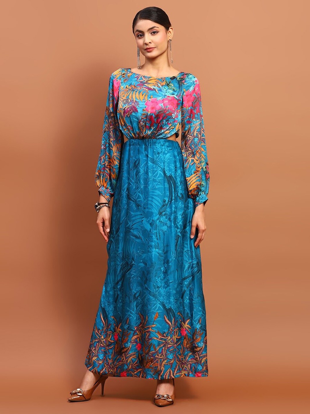 

Soniya g Abstract Printed Satin A-Line Maxi Dress, Blue