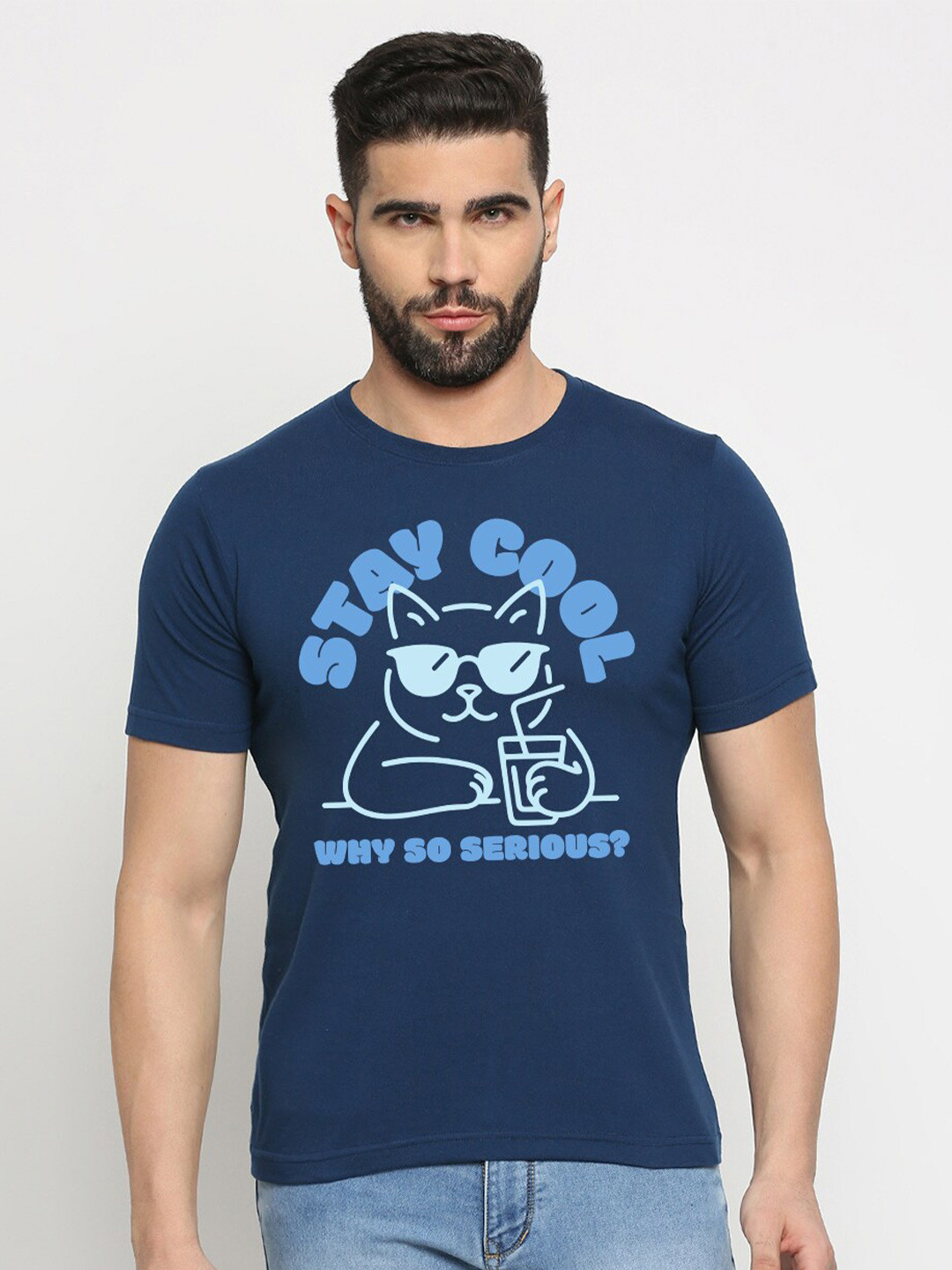 

MOD ECRU Graphic Printed Cotton T-shirt, Blue