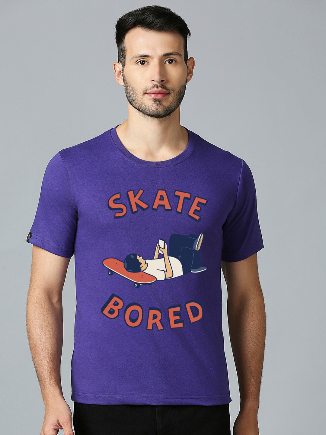 

MOD ECRU Typography Printed Cotton T-shirt, Purple