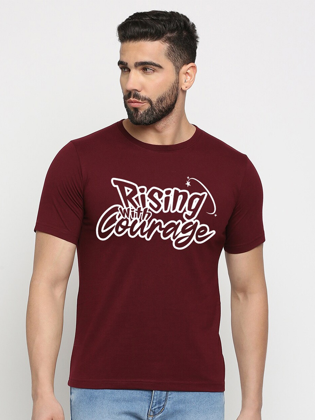 

MOD ECRU Typography Printed Cotton T-shirt, Maroon