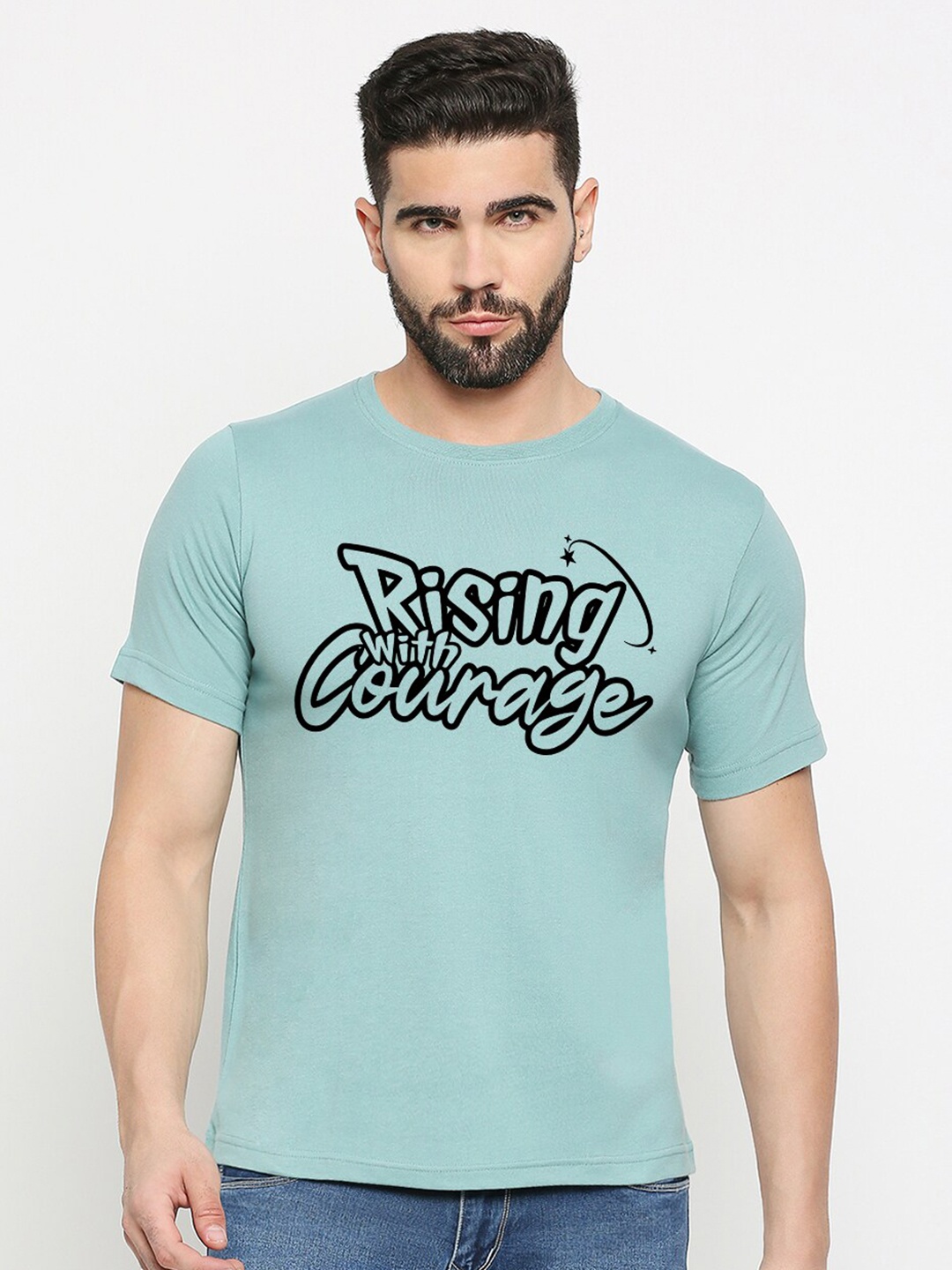 MOD ECRU Typography Printed Round Neck Cotton T-shirt, Green