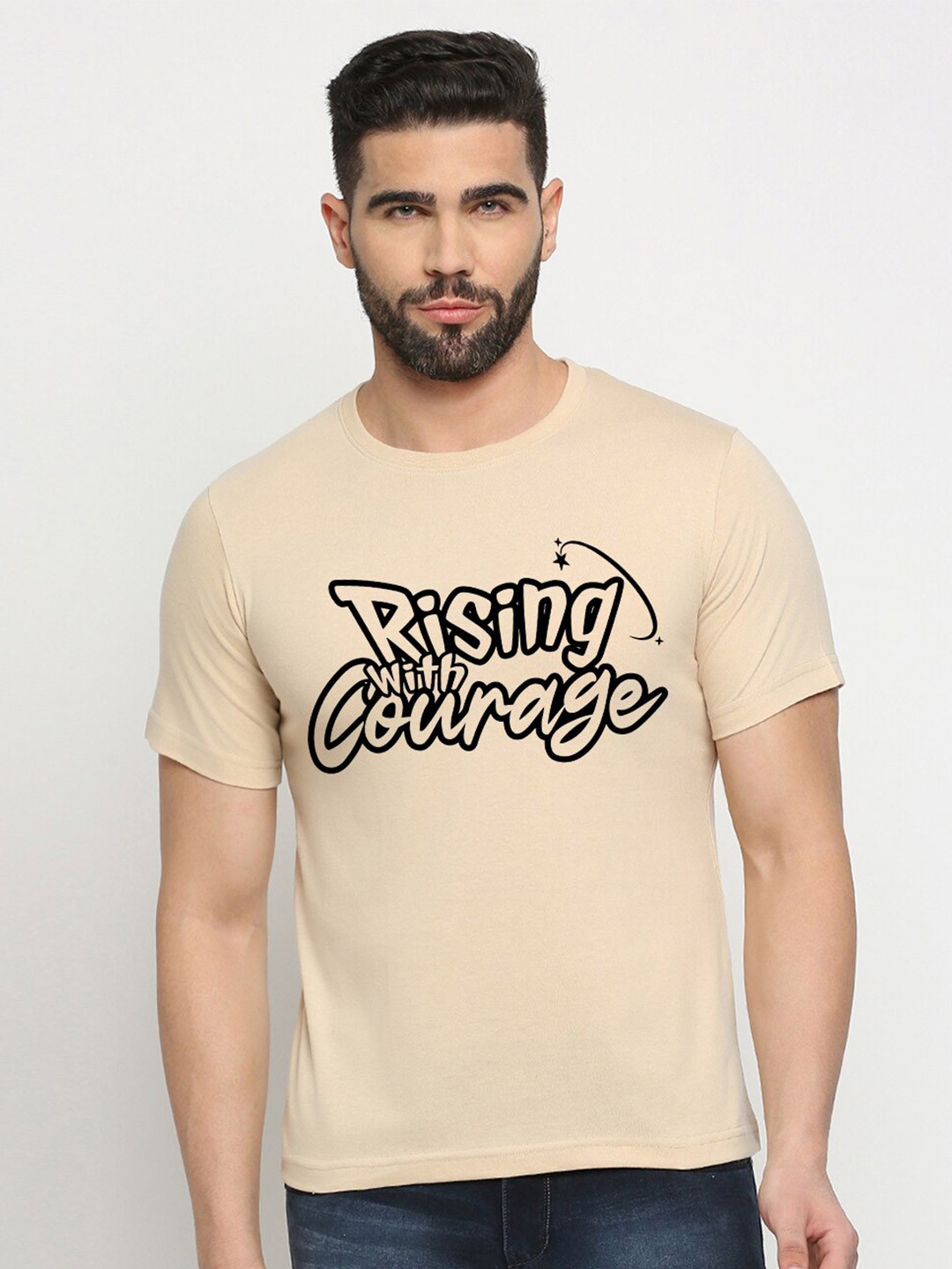 

MOD ECRU Typography Printed Cotton T-shirt, Cream