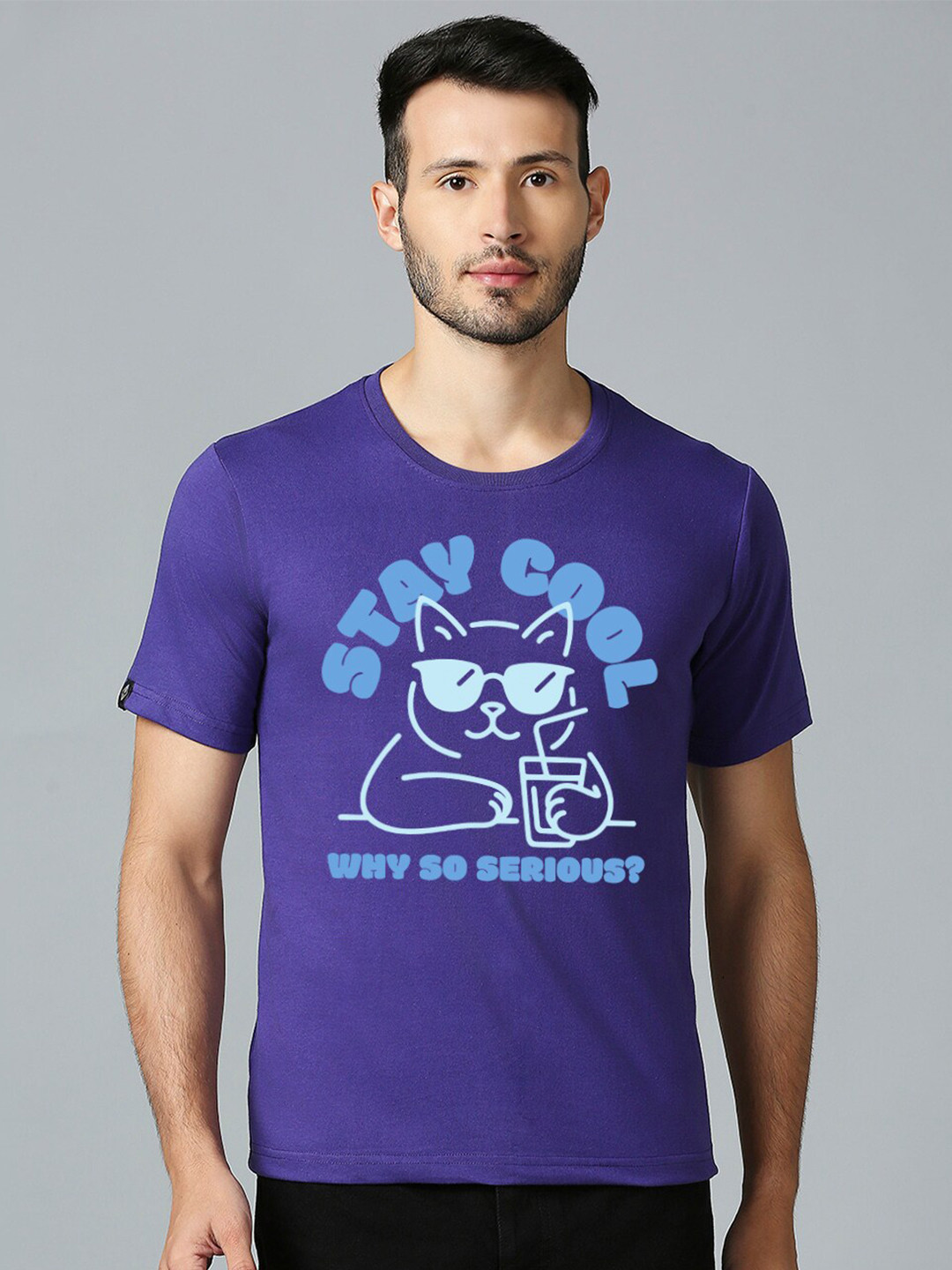 

MOD ECRU Graphic Printed Round Neck Short Sleeves Cotton T-shirt, Purple