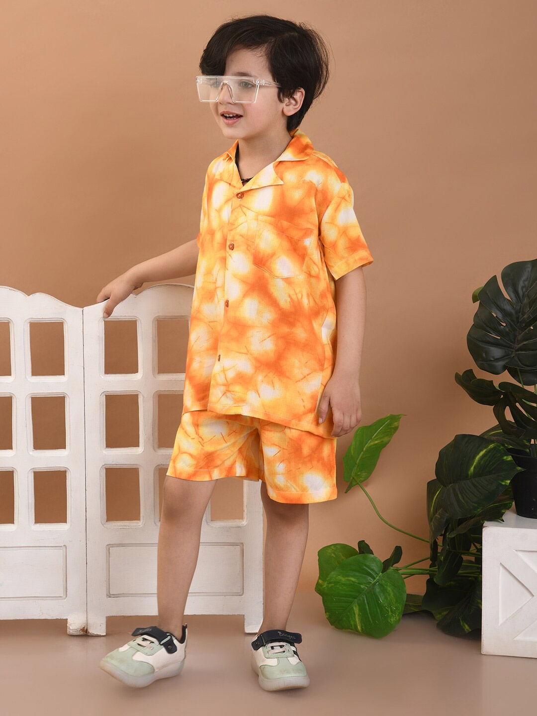 

Superminis Boys Printed Pure Cotton T-shirt with Shorts, Orange