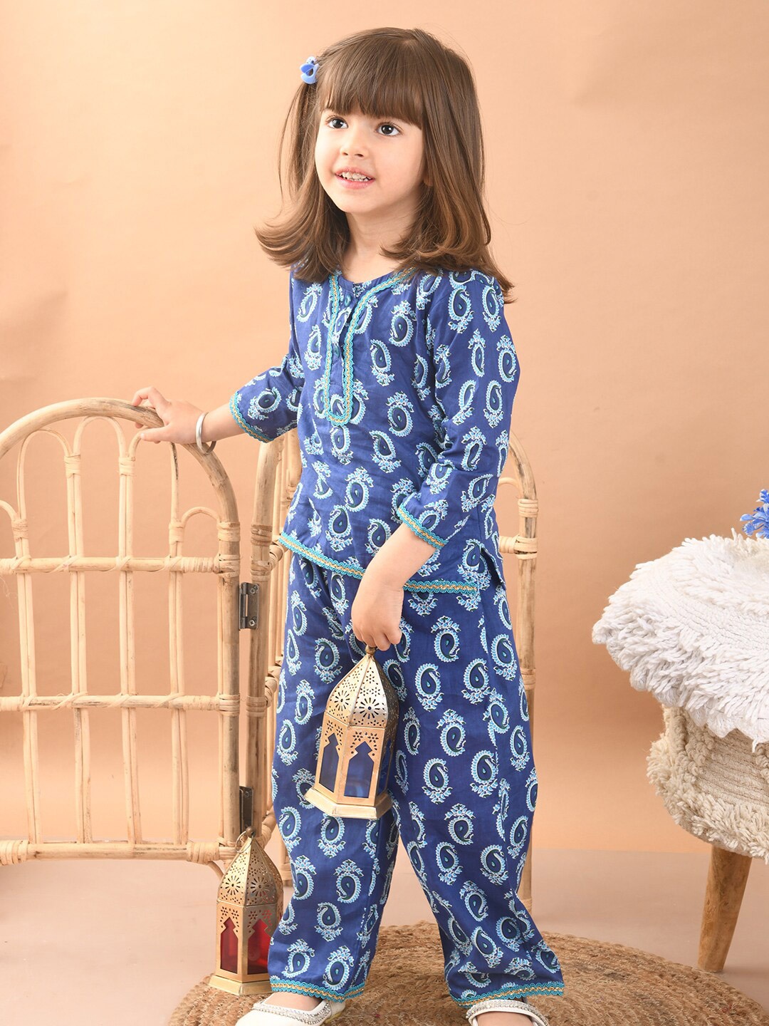 

Superminis Girls Printed Pure Cotton Top with Trousers, Blue
