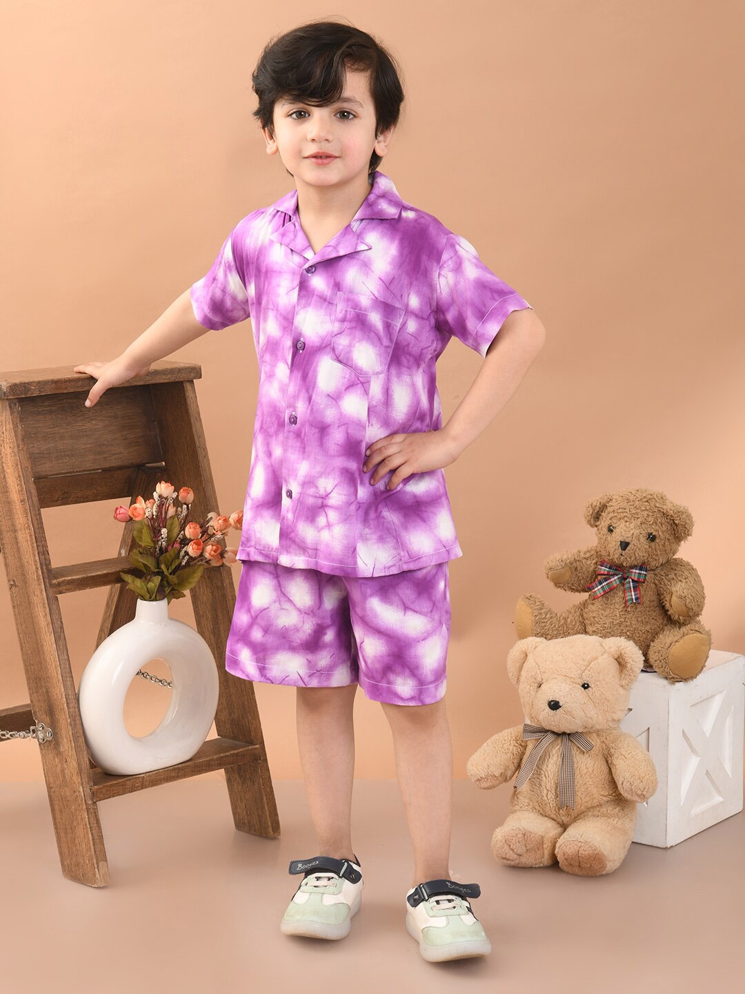 

Superminis Boys Tie & Dye Printed Shirt With Shorts, Purple