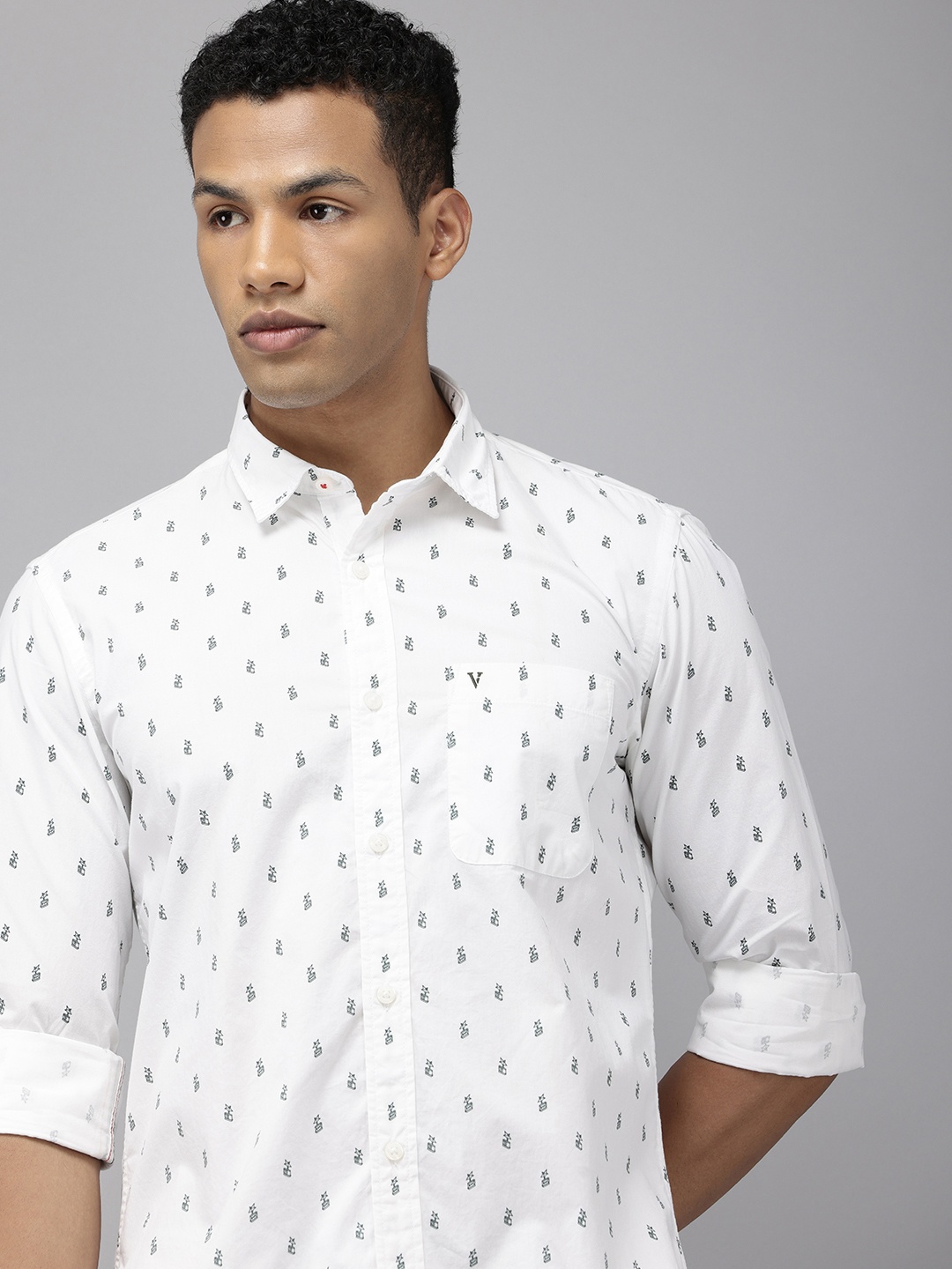 

Van Heusen Sport Slim Fit Geometric Printed Pure Cotton Casual Shirt, White