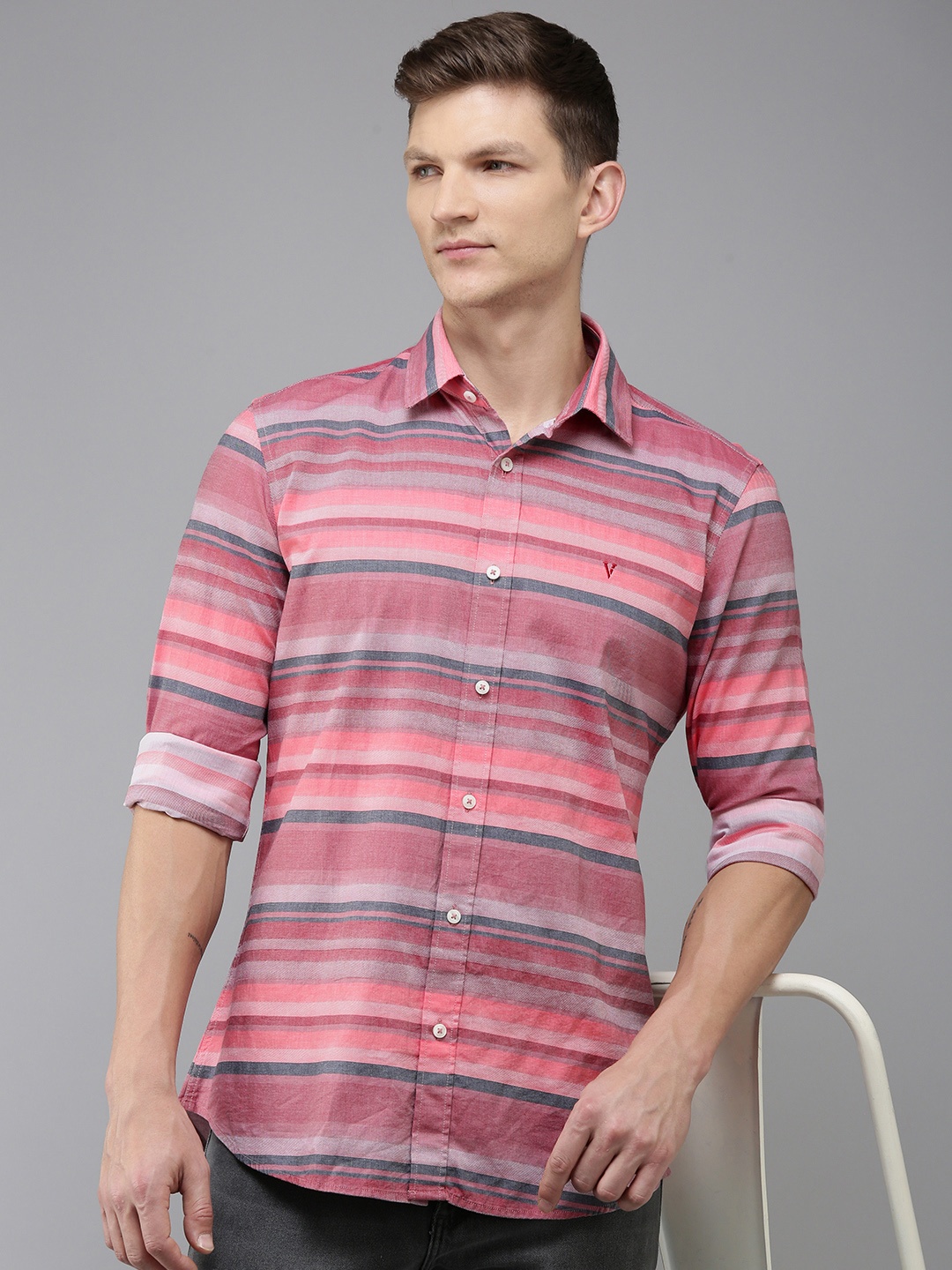 

Van Heusen Sport Pure Cotton Slim Fit Opaque Striped Casual Shirt, Pink