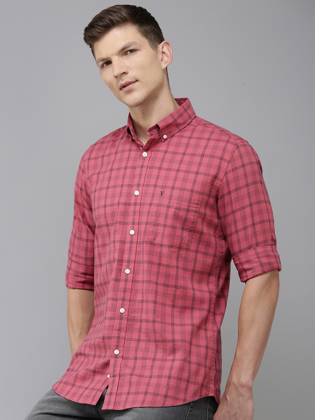 

Van Heusen Sport Pure Cotton Slim Fit Opaque Checked Casual Shirt, Pink