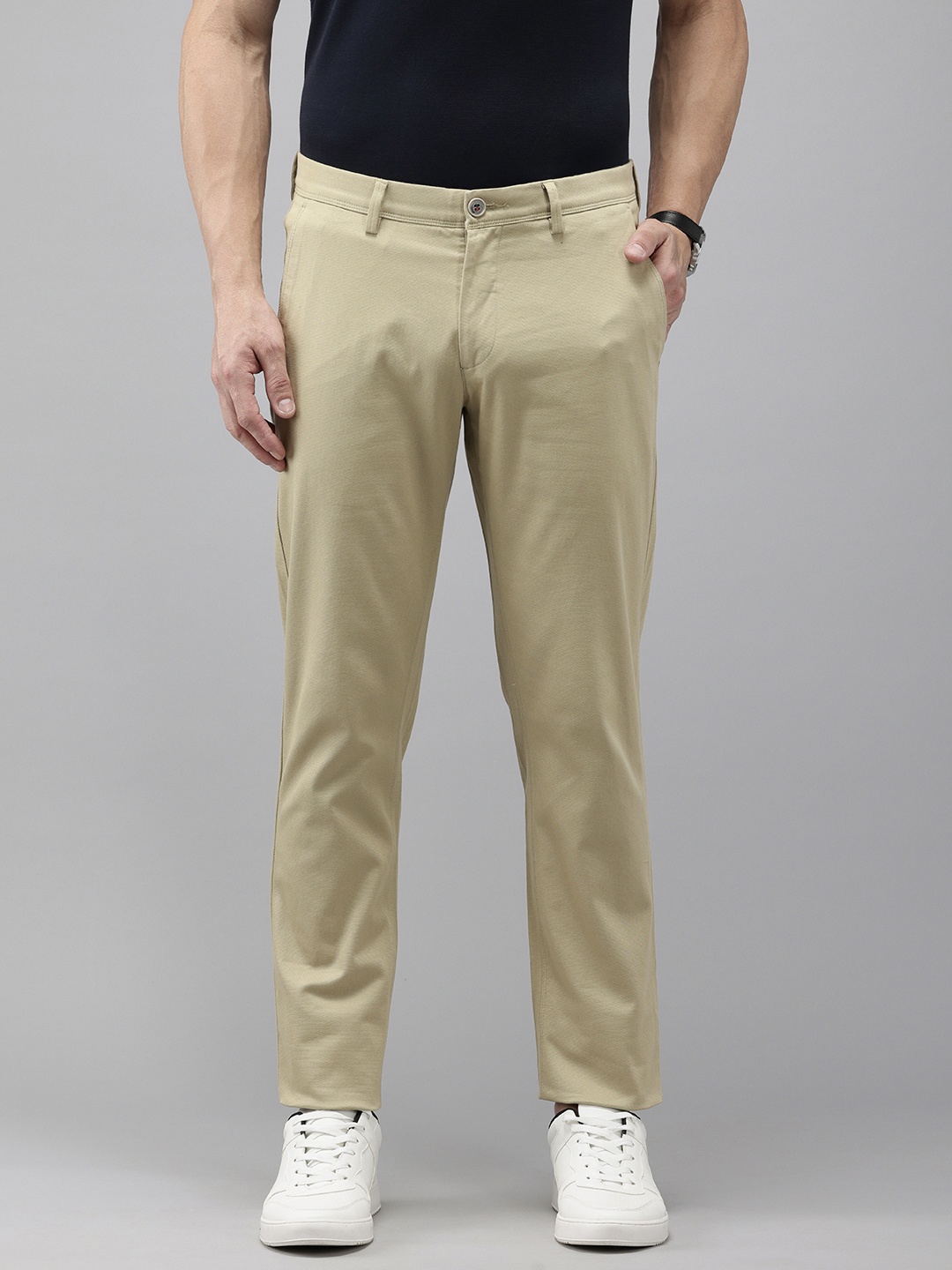 

Van Heusen Sport Men Textured Tapered Fit Chinos Trousers, Khaki