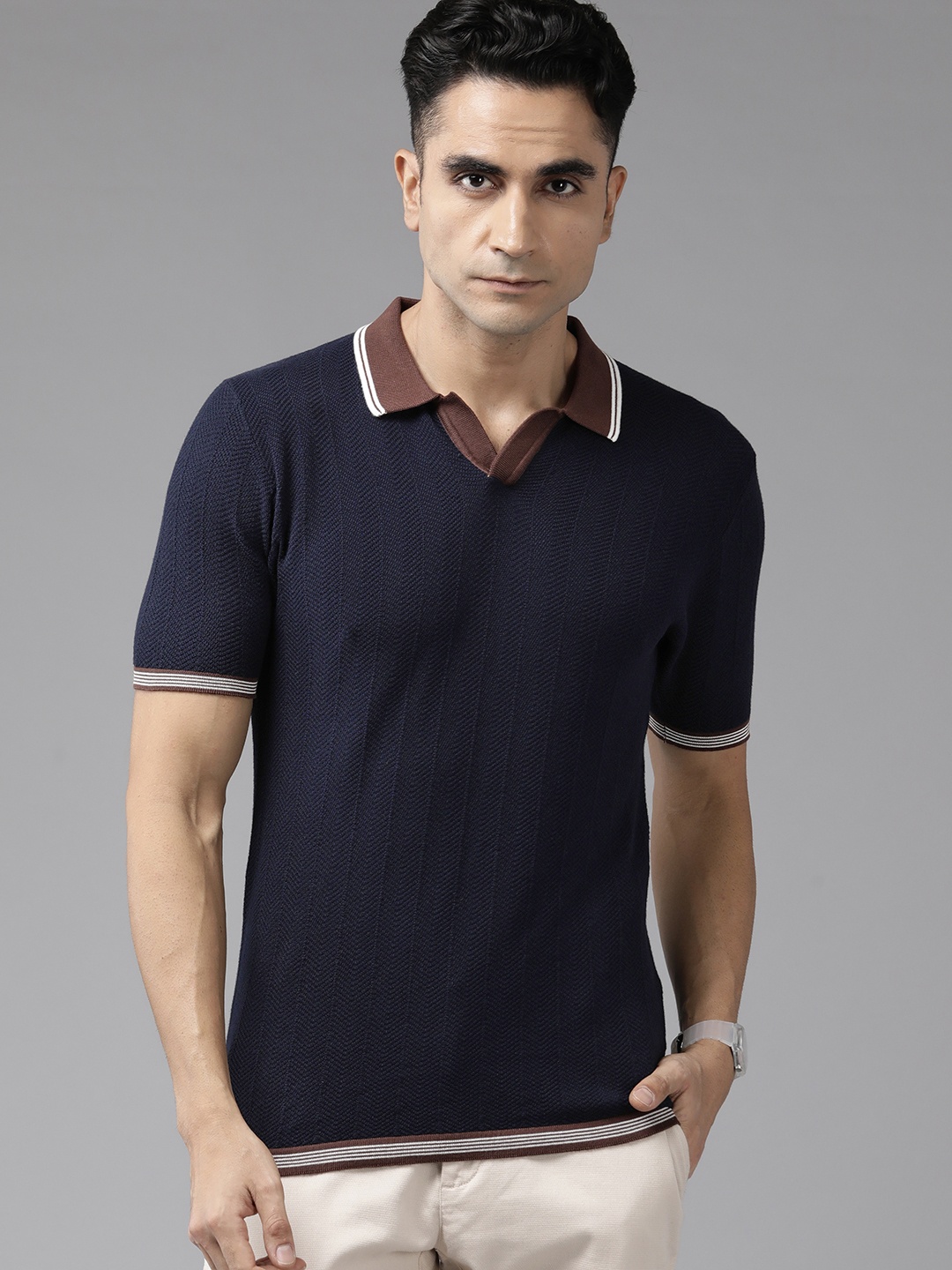 

Van Heusen Sport Men Pure Cotton Polo Collar T-shirt, Navy blue