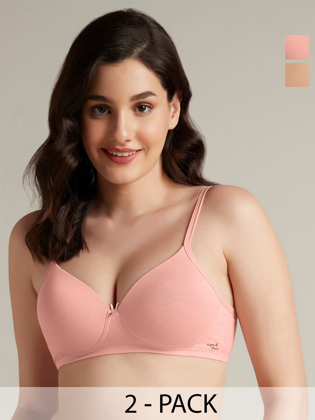 

Amante Pack Of 2 Medium Coverage Lightly Padded Cotton T-shirt Bras With All Day Comfort, Pink