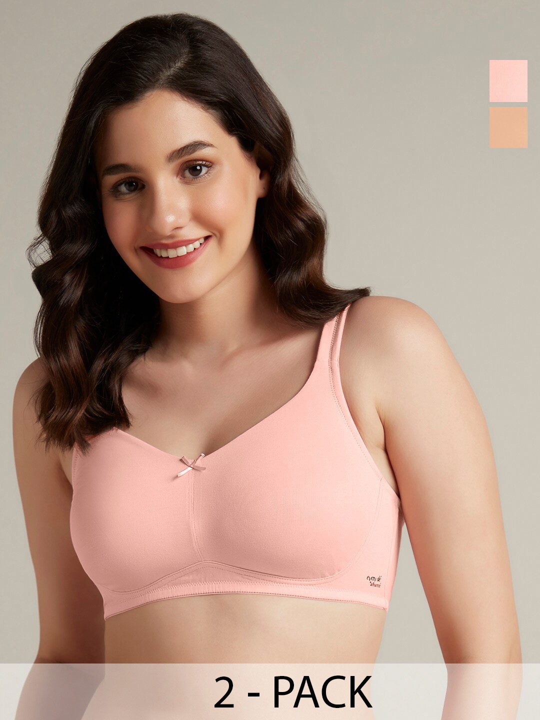 

Amante Pack Of 2 Full Coverage Super Support All Day Comfort Cotton Everyday Bras, Pink