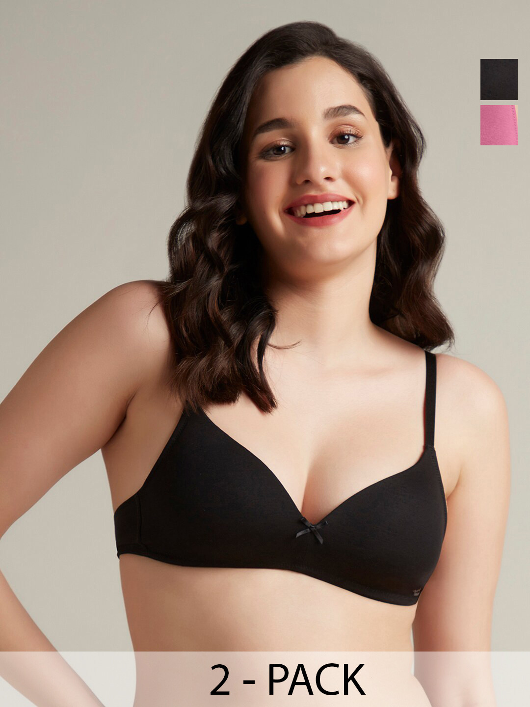 

Amante Pack Of 2 Full Coverage Super Support All Day Comfort Cotton T-shirt Bras, Black