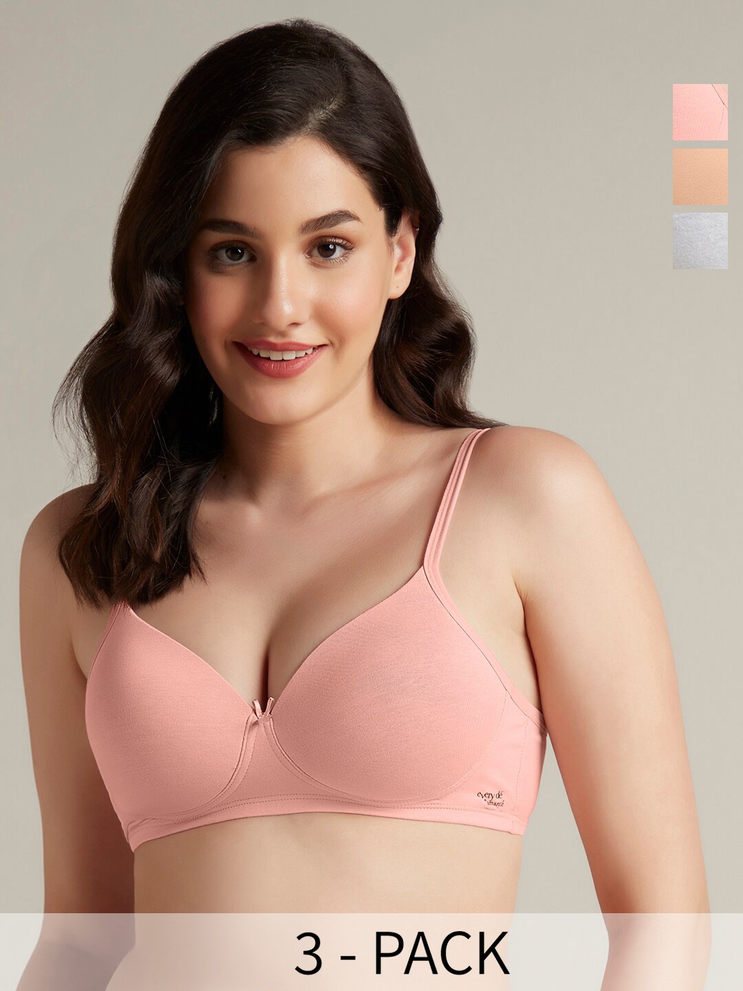 

Amante Pack Of 3 Full Coverage Super Support All Day Comfort T-shirt Bras, Pink