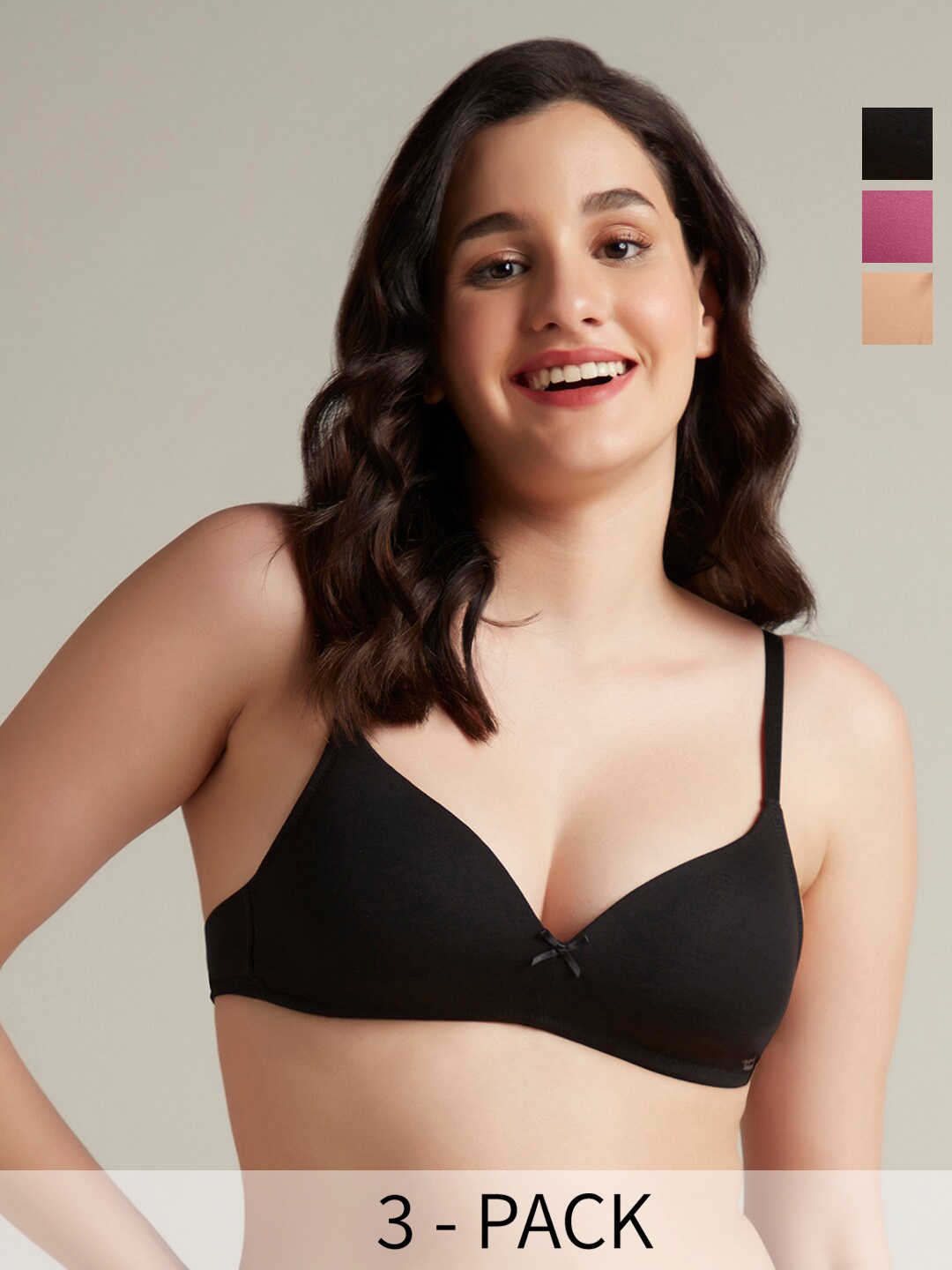

Amante Pack Of 3 Full Coverage All Day Comfort T-shirt Bras, Black