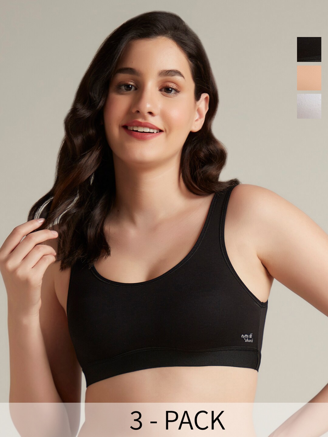 

Amante Pack Of 3 Full Coverage All Day Comfort Cotton Camisoles, Black