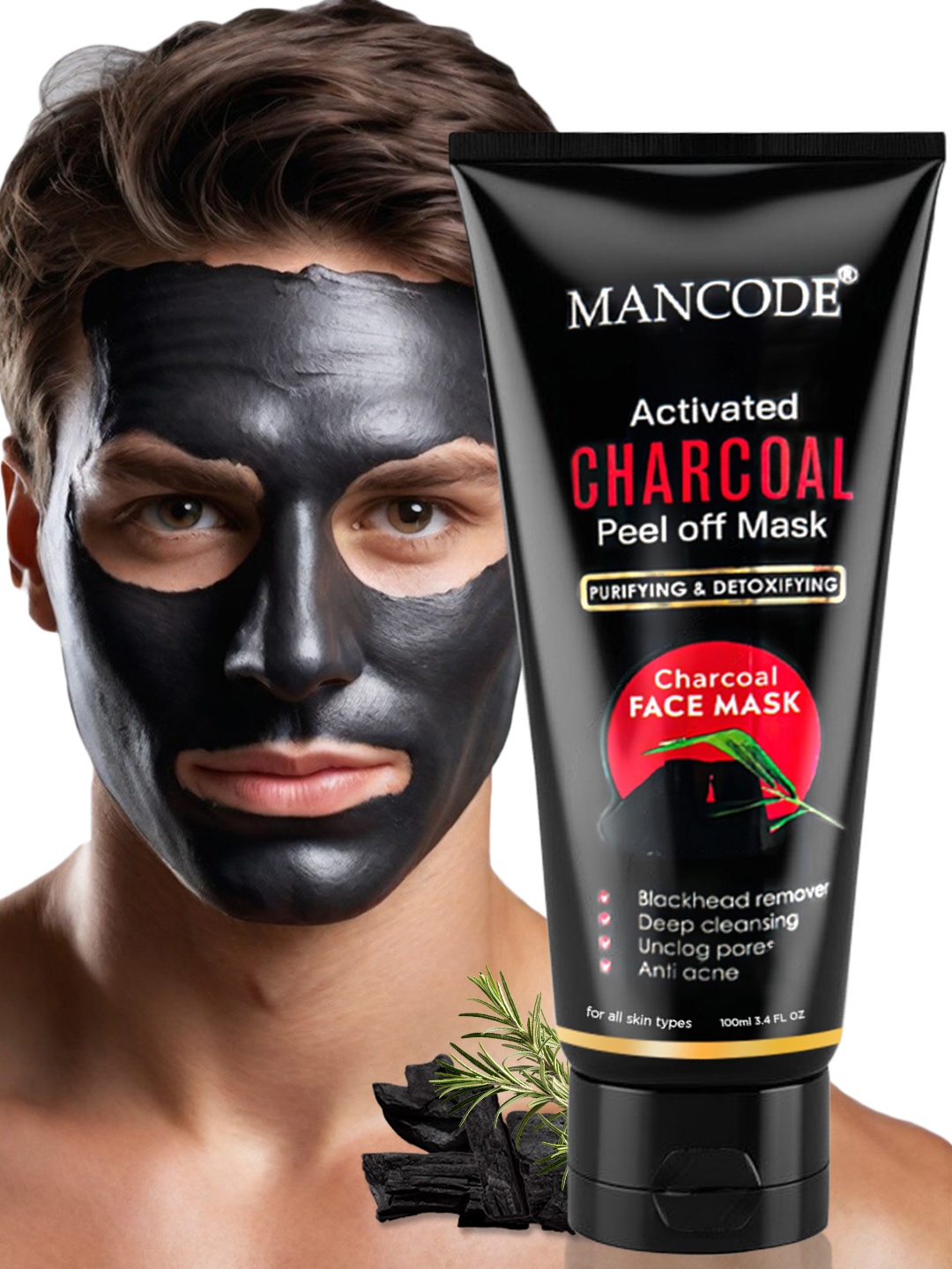 

MANCODE Men Activated Charcoal Peel off Mask For Removes Blackheads - 100ml, Black