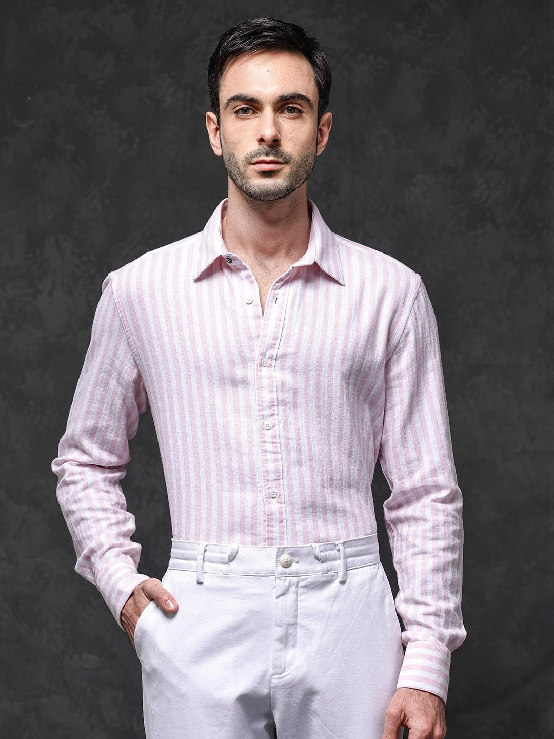 

RARE RABBIT Men Dopple Regular Fit Classic Striped Spread Collar Shirt, Pink