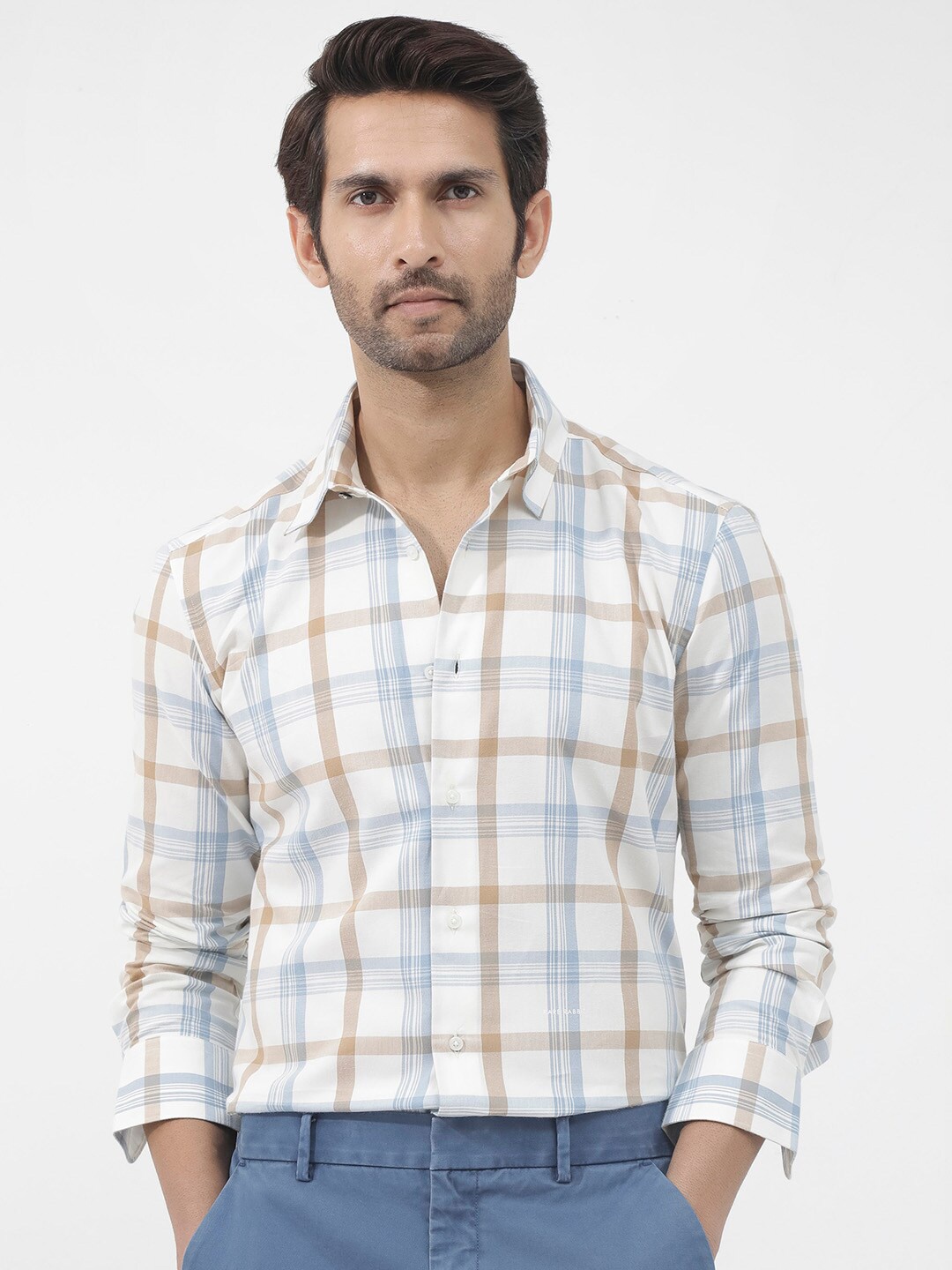 

RARE RABBIT Men Tanner Regular Fit Classic Tartan Checked Shirt, White