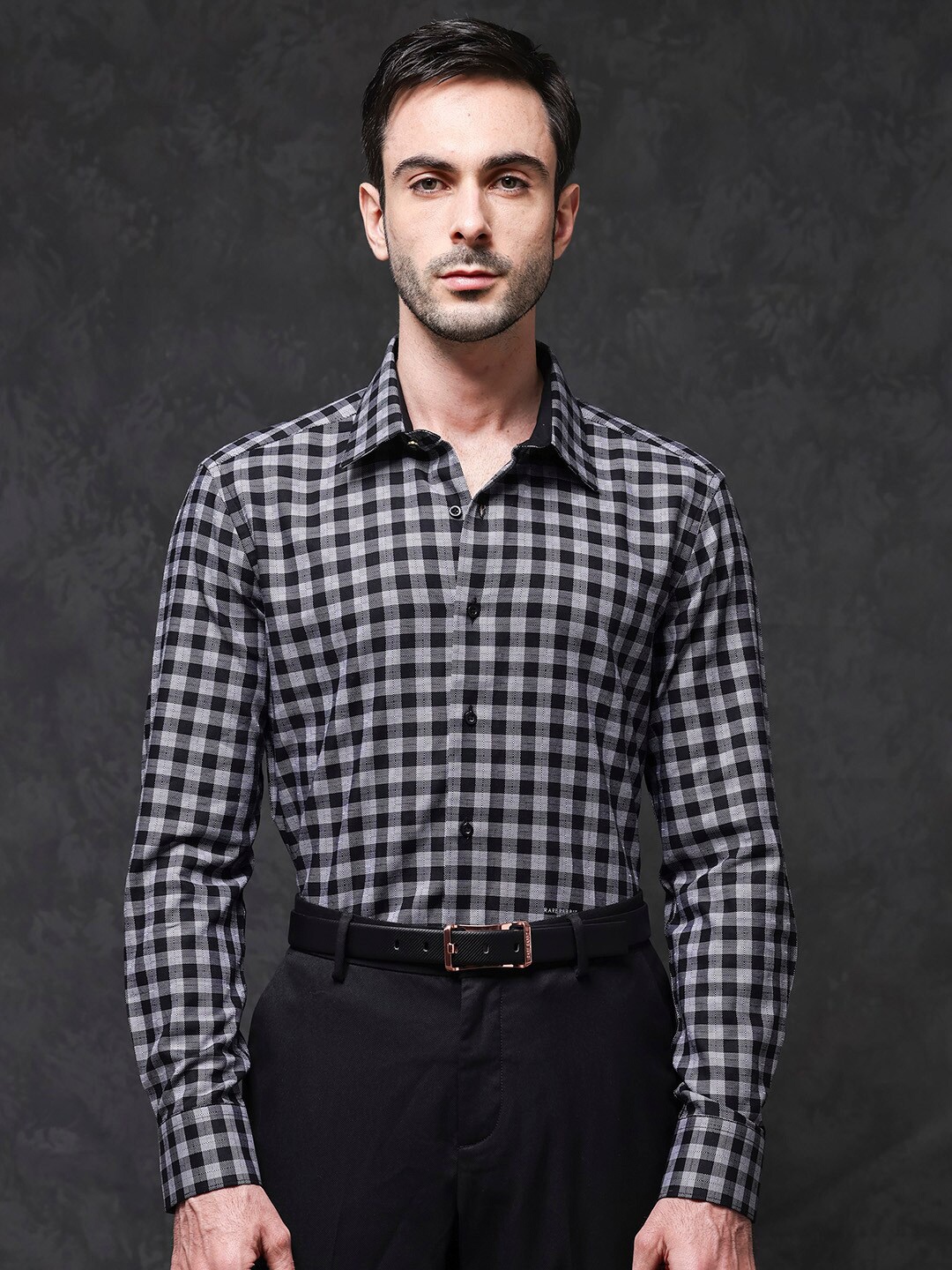 

RARE RABBIT Men Pictor Regular Fit Classic Fit Buffalo Checks Party Shirt, Black
