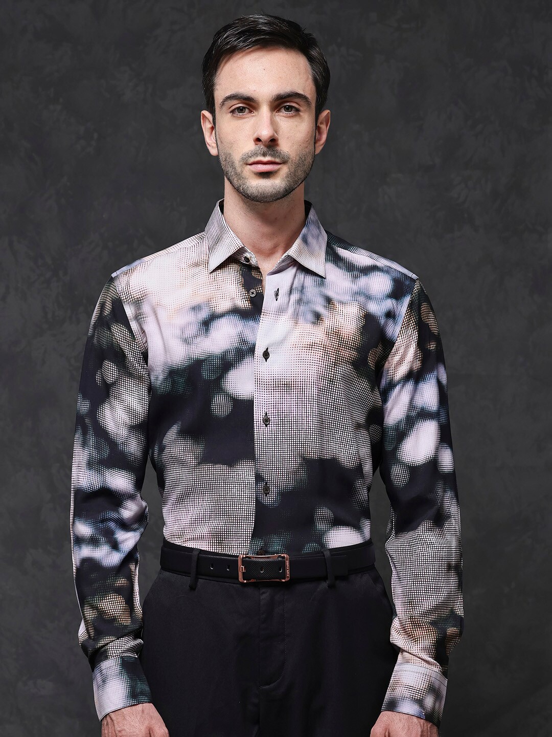 

RARE RABBIT Men Pavo Regular Fit Classic Abstract Printed Party Shirt, Black