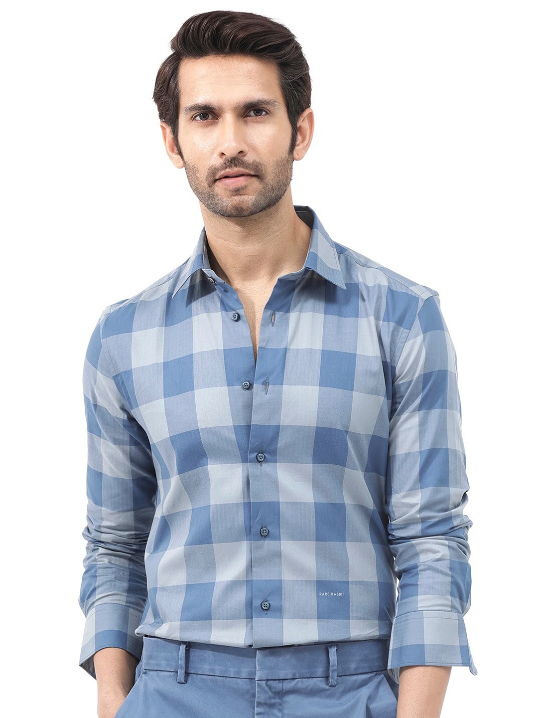 

RARE RABBIT Men Amos Regular Fit Classic Buffalo Checked Shirt, Blue