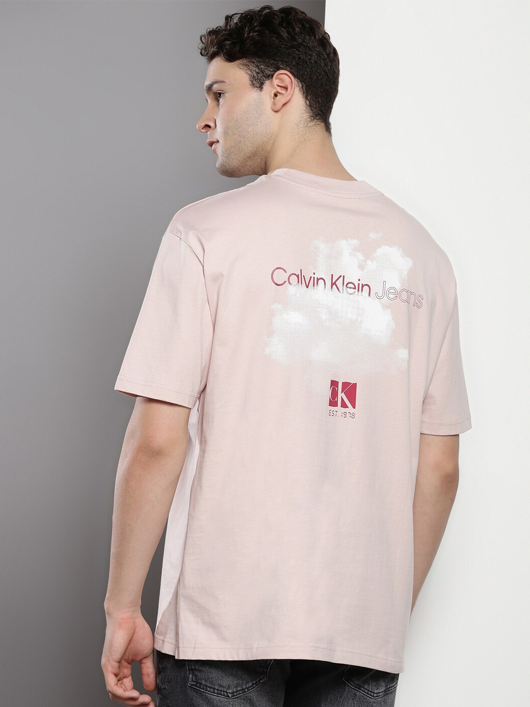 

Calvin Klein Organic Cotton Typography Printed Round Neck Relaxed Fit T-shirt, Pink