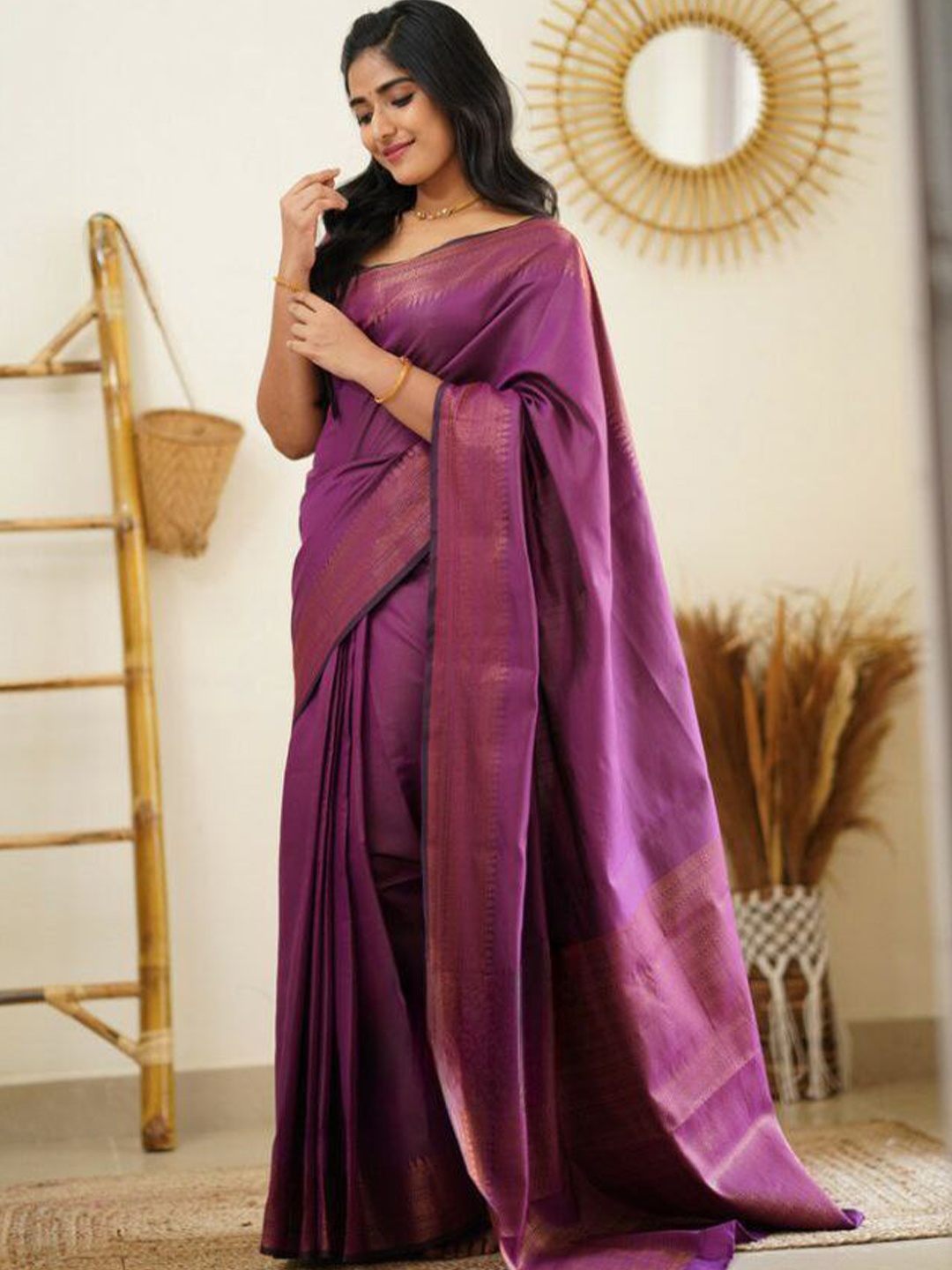 

Jinax Ethnic Motifs Woven Design Zari Banarasi Saree, Purple