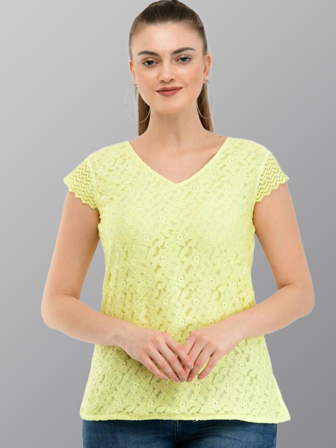 

TAARAA Self Design Lace-Up Cotton Top, Green