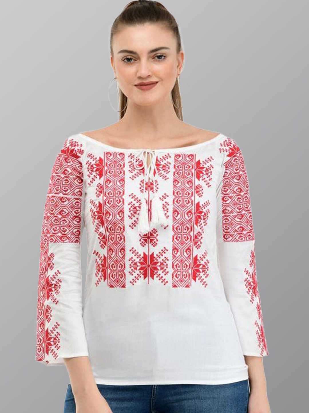 

TAARAA Floral Print Top, White