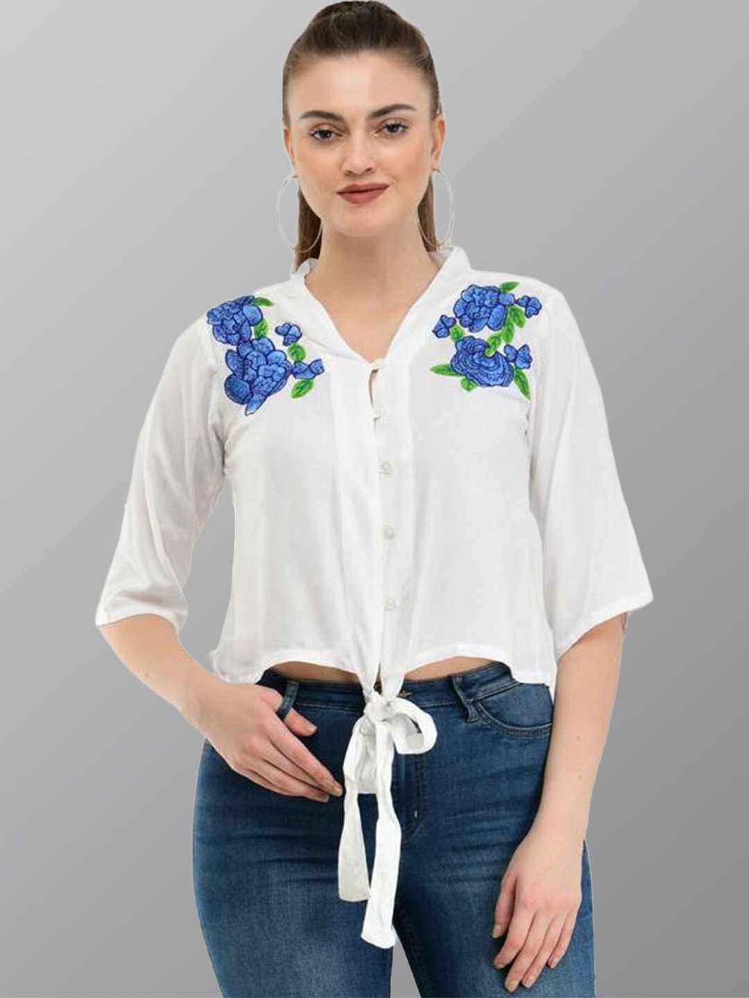 

TAARAA Comfort Floral Embroidered Opaque Casual Shirt, White