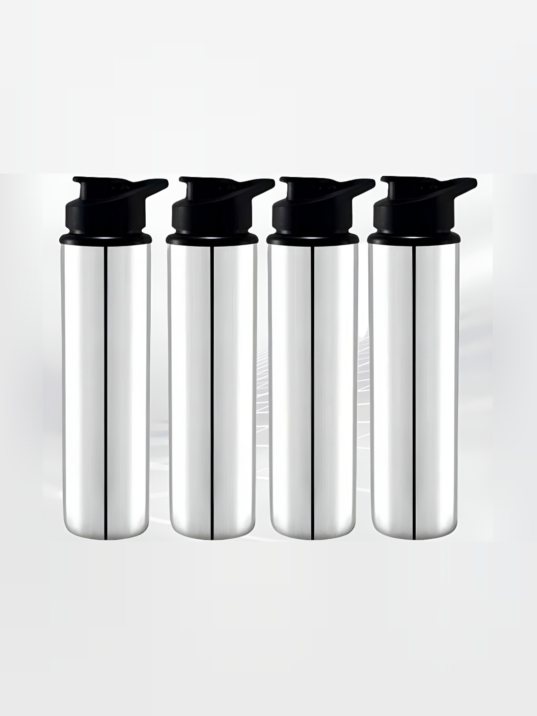 

STEEPLE Silver-Toned & Black 4 Pieces Stainless Steel Water Bottles 900 ml Each